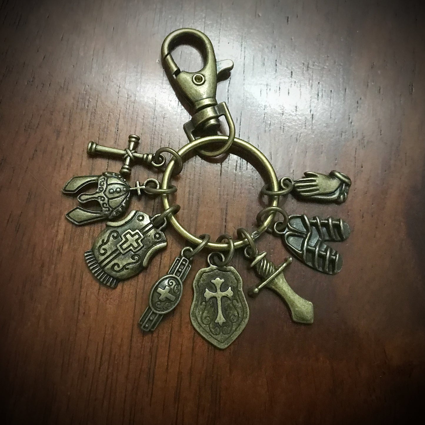Armor of God Keychain, Armor of God Zipper Pull, Armor of God Purse Pull, Full Armor of God Charms on Keyring with Latch Hook (Copy)