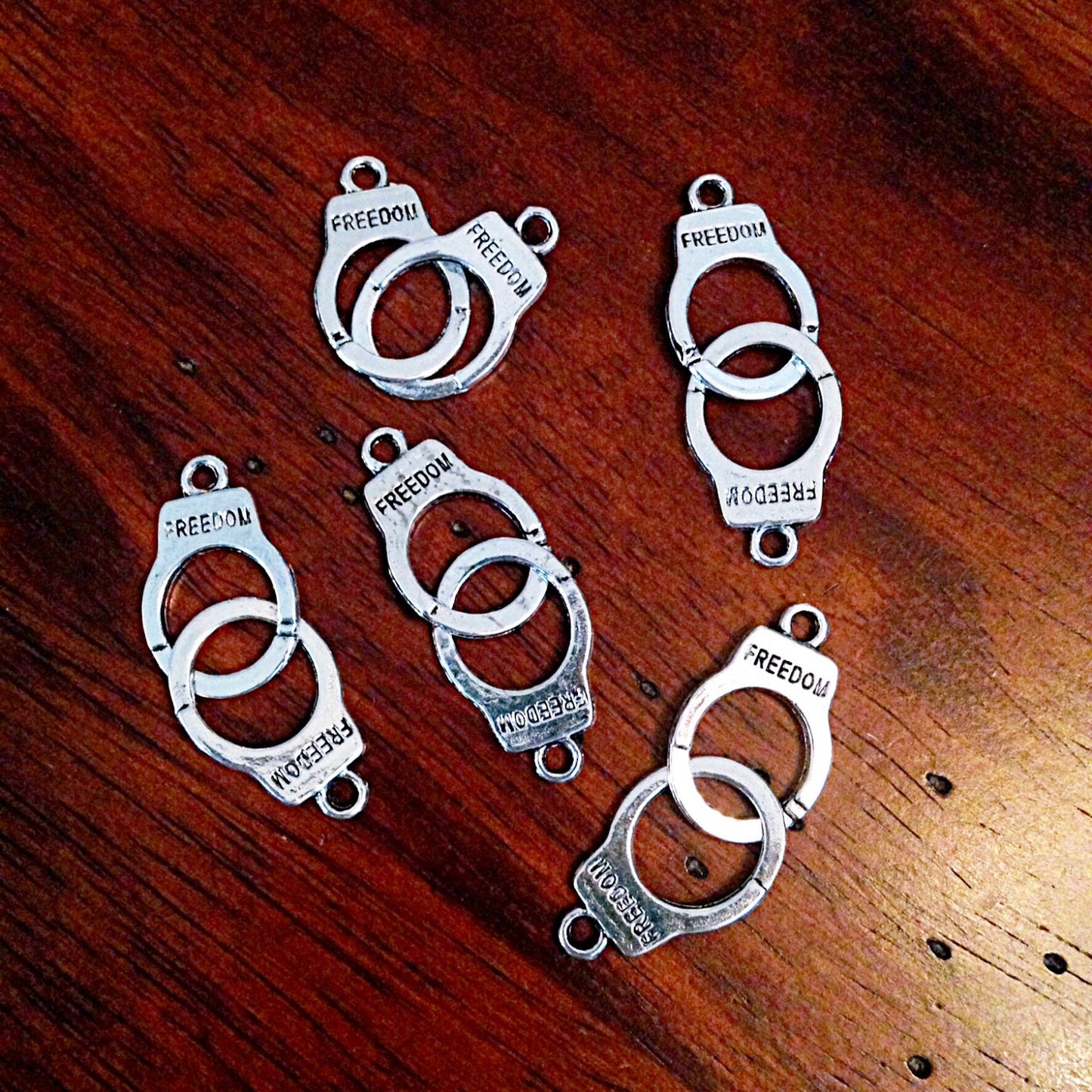 15 Handcuff Charms, Handcuffs, Antique Silver Charms, Double Sided Handcuffs, Handcuffs Pendants, Jewelry and Craft Supplies, Findings