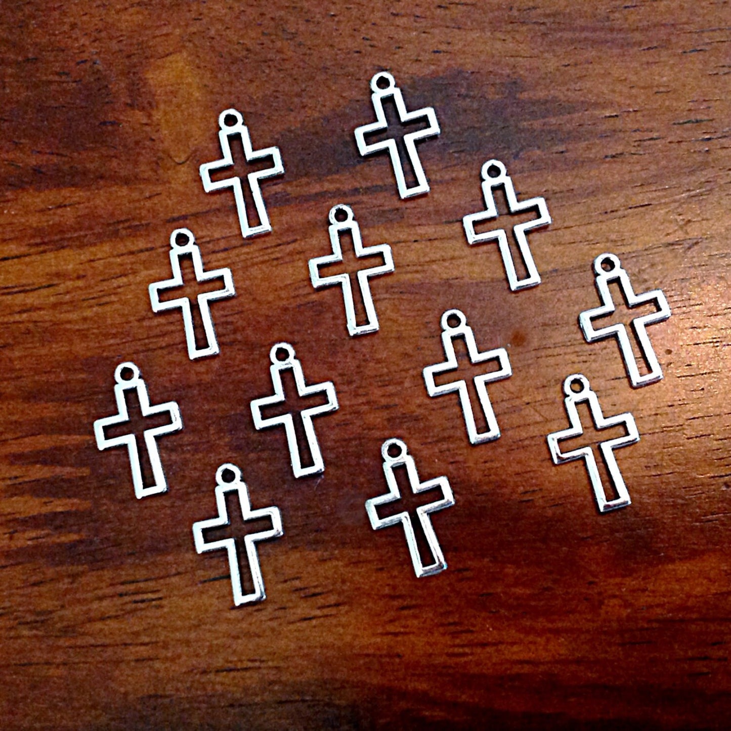 25pcs, Cross Charms, Inside Cross Charms, Antique Silver Charms, Silver Cross Charms, Silver Cross Pendants, Double Sided Cross, Findings