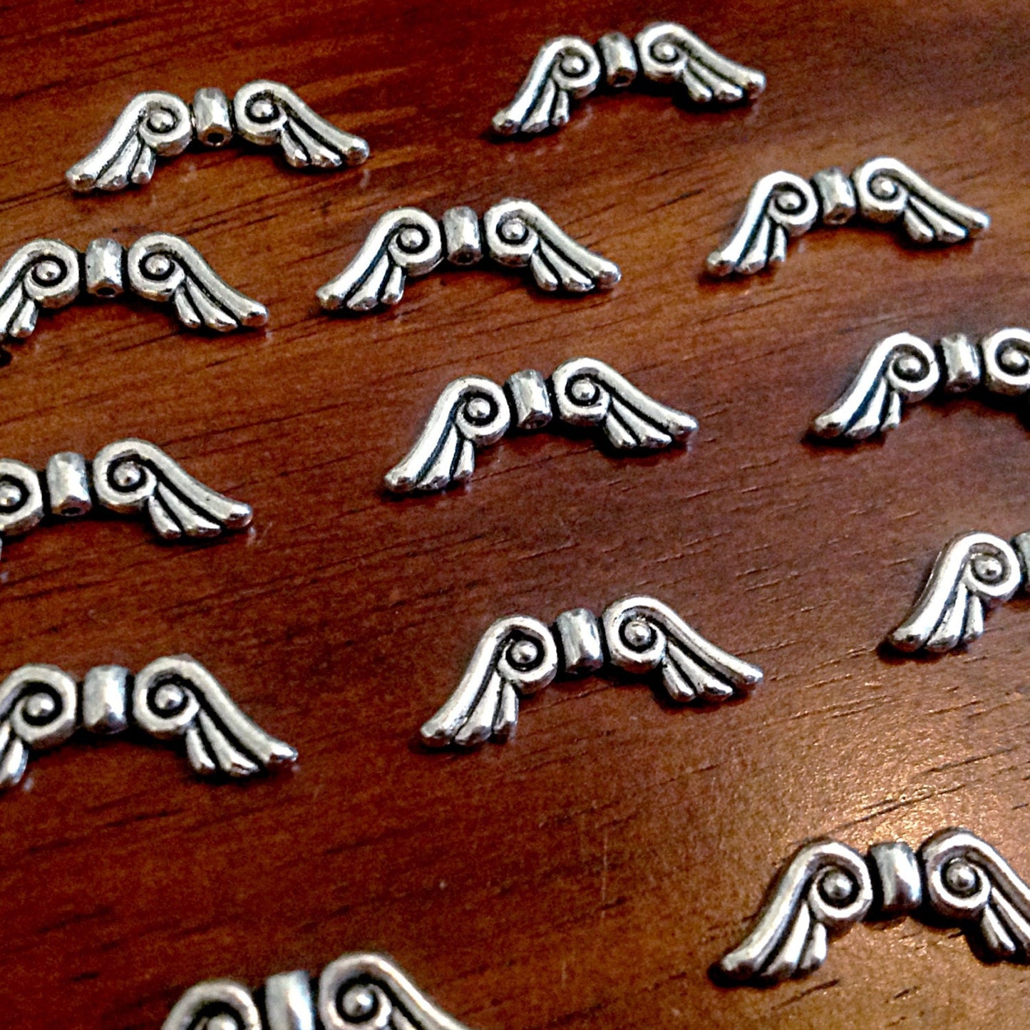 Bulk 25 Angel Wing Charms, 21mm, Antique Silver, Silver Wing Charms, Findings, Connector Charms, Double Sided, Craft and Jewelry Supplies