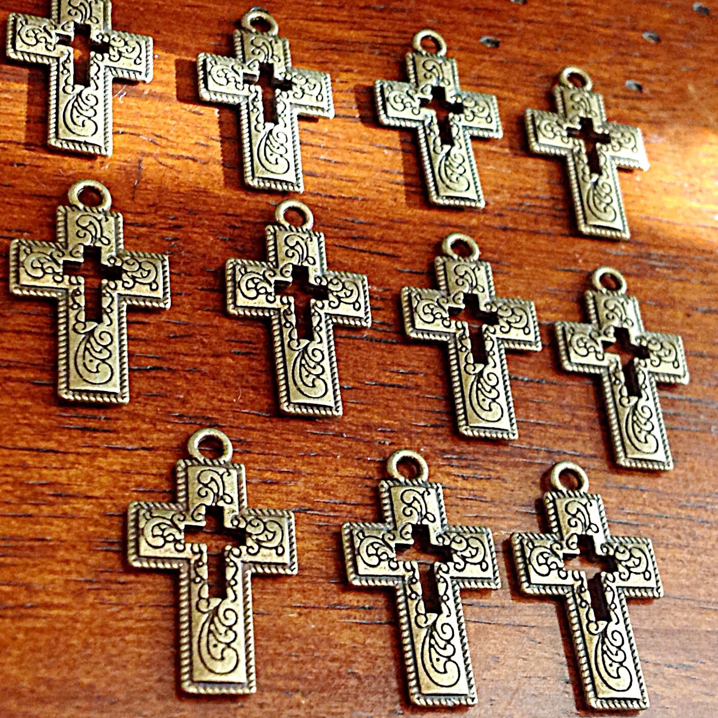 Bulk 25 Cross Charms, Antique Bronze Charms, Hollow Cross Charms, Inside Cross, Double Sided Cross, Findings, Craft and Jewelry Supplies