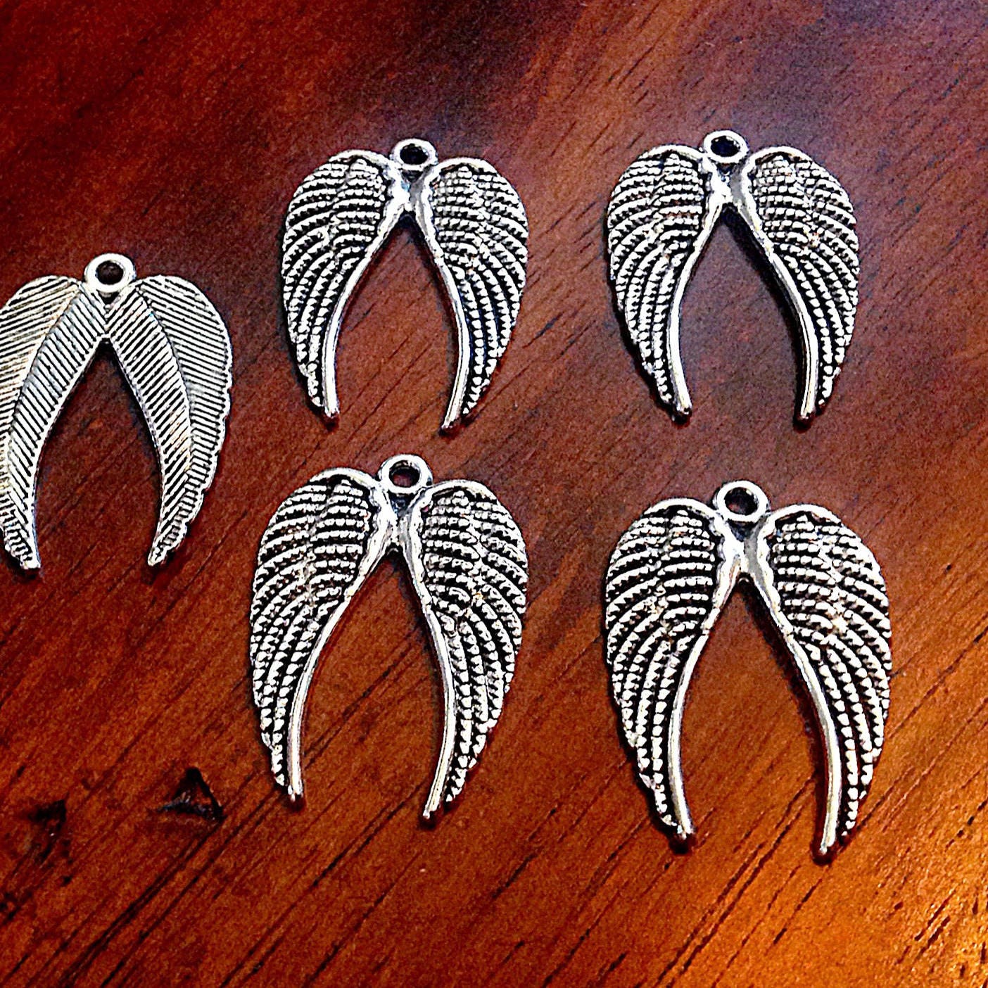 10pcs, Wing Charms, Angel Wing Pendants, Antique Silver Charms, Double Wings, Christian Charms, Findings, Jewelry and Craft Supplies