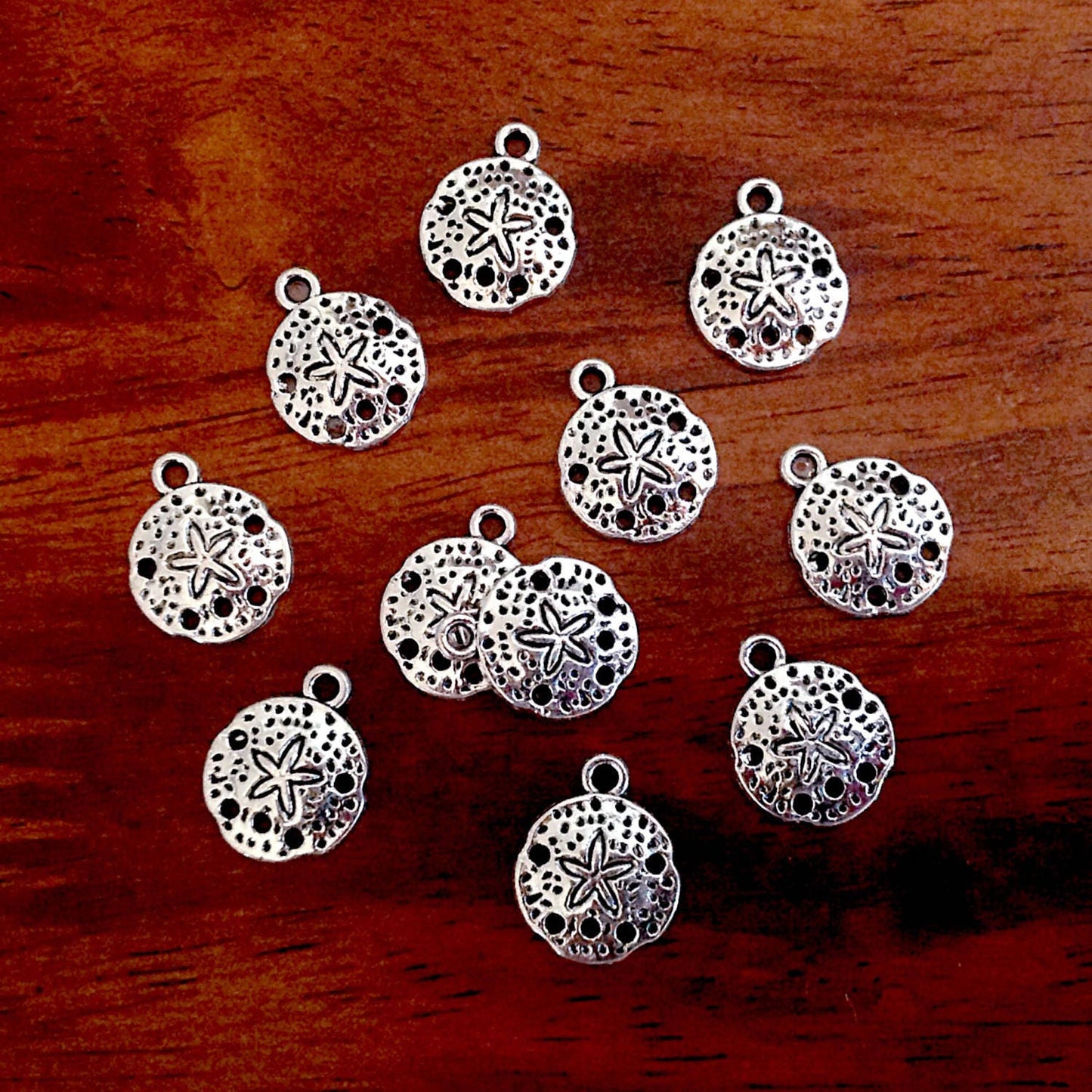 Bulk 50, Sand Dollar Charms, Antique Silver Charms, Silver Sand Dollar Charms, Shell Charms, Starfish Charms, Jewelry and Craft Supplies