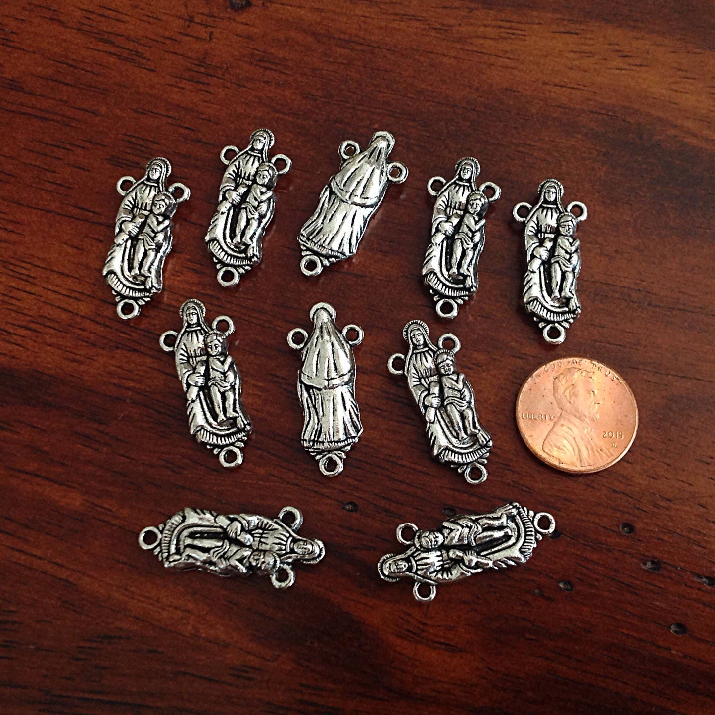 15pcs, 3 Loop Connectors, Rosary Centerpieces, Virgin Mary 3 Loops Connectors, Mary and Baby Jesus Charms, Rosary Connectors, Rosary Centers