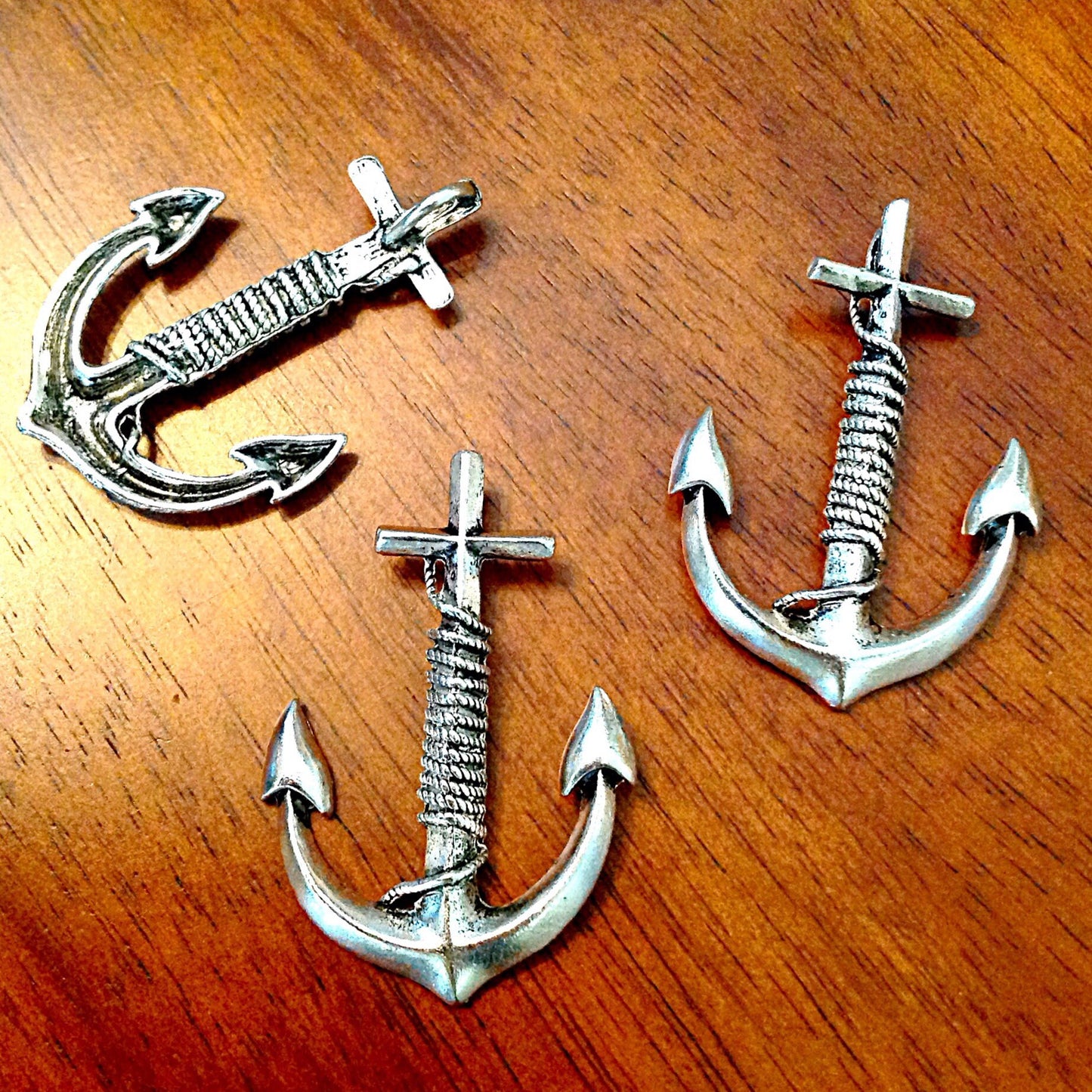 3 Large Anchor Pendanrts, Antique Silver Charms, Boat Anchor Charms, Anchor Charms, Nautical Pendants, Sailing Charms, Findings