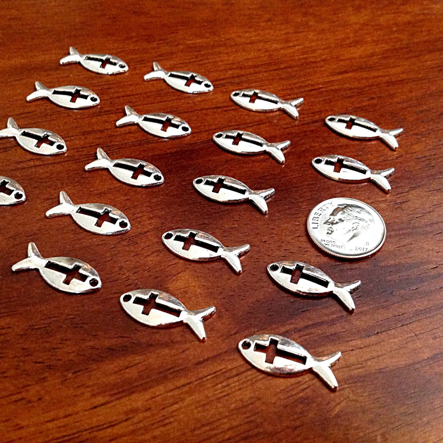 50pcs, Faith Charms, Antique Silver Charms, Silver Fish Charms, Silver Ribbon Charms, Inside Cross Charms, Silver Faith Charms, Findings