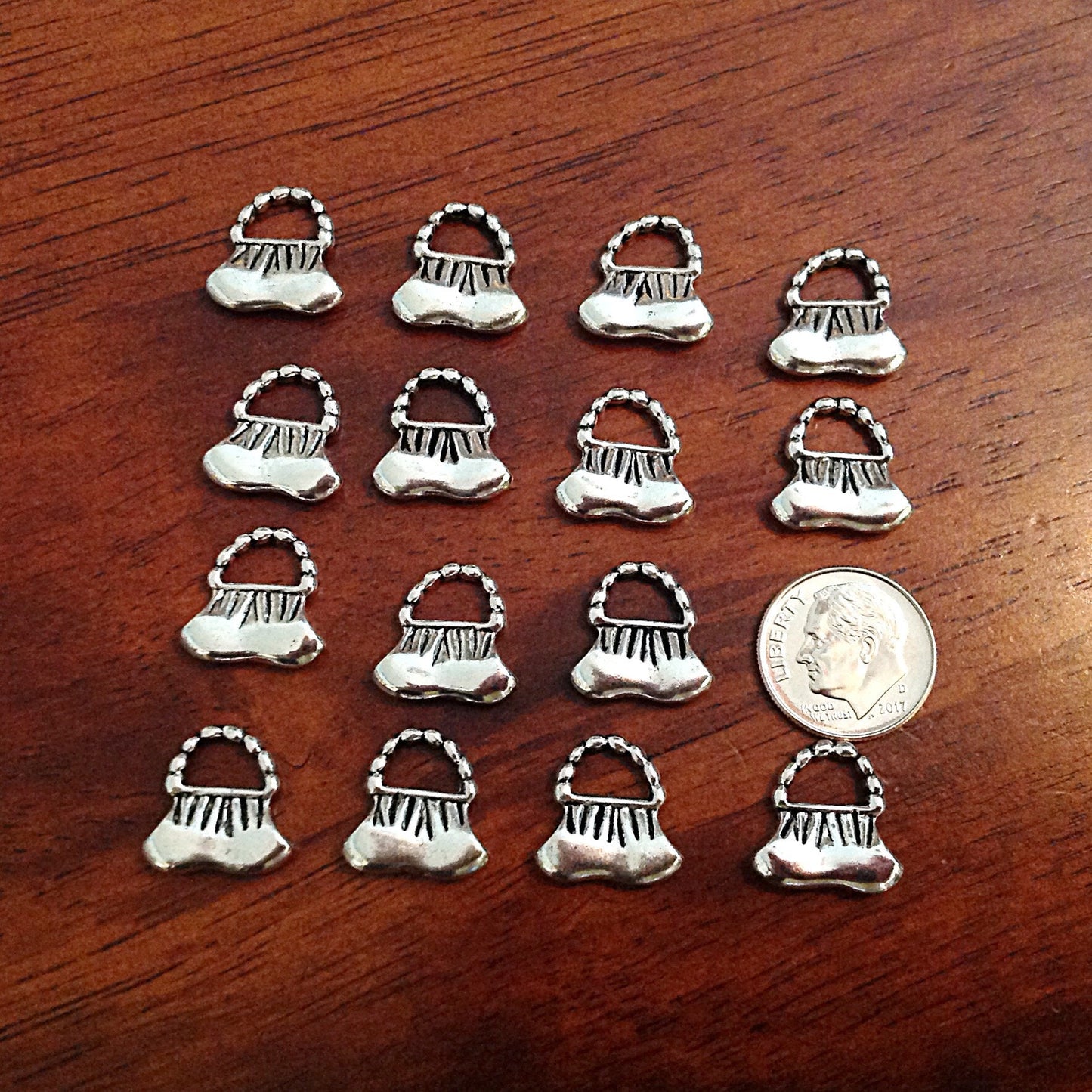 Bulk 15 Purse Pendants, Antique Silver Charms, Handbag Pendants, 3-D Purse Charms, Handbag Charms, Findings, Crafts and Jewelry Supplies