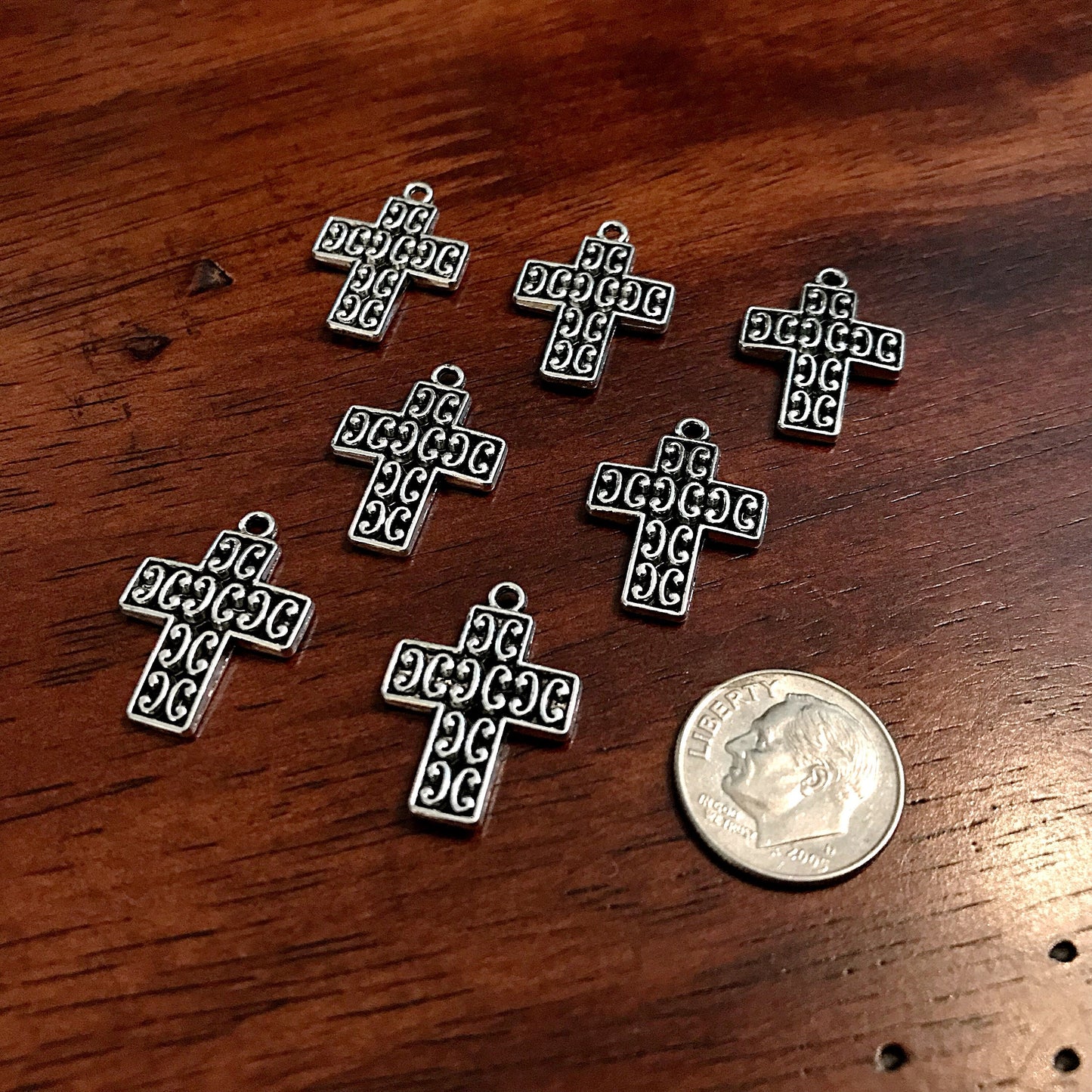 25pcs, Cross Charms, Inside Cross Charms, Small Silver Cross Charms, Fancy Cross Charms, Puffed Cross Charms, Double Sided Cross, Findings