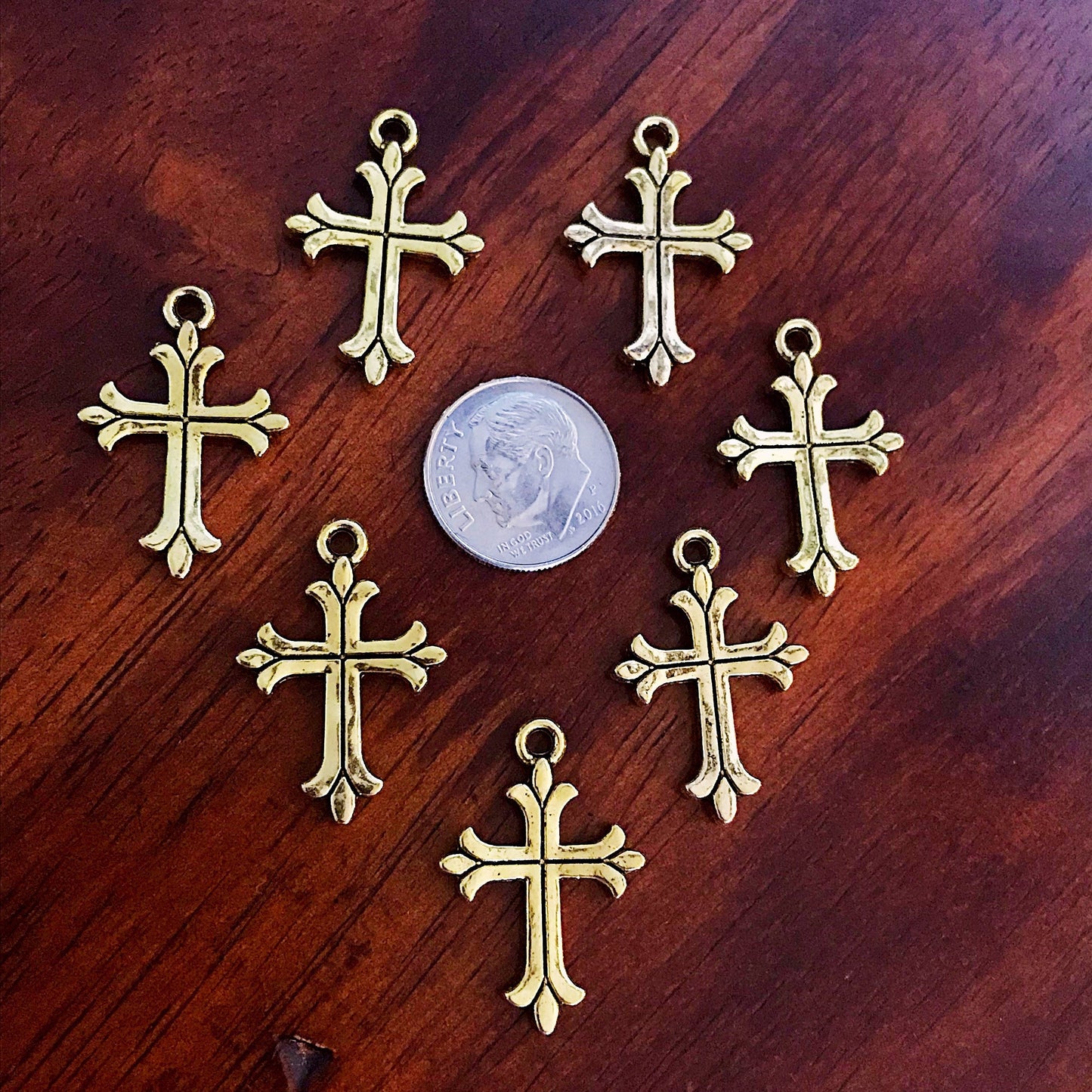 12pcs, Gold Cross Charms, Antique Gold Charms, Beautiful Cross Charms, Cross Pendants, Fancy Cross Charms, 2 Sided Cross Charms, Findings