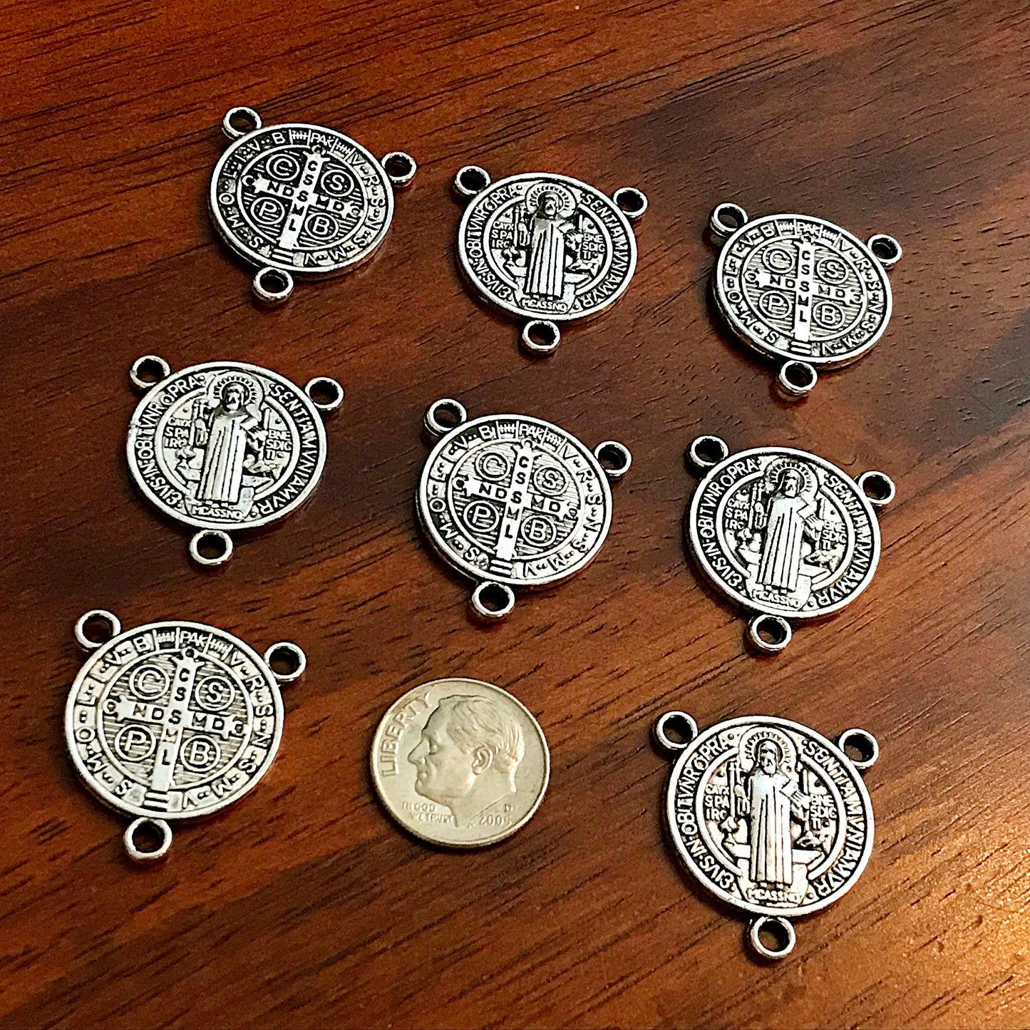 8pcs, St Benedict Connector Charms, 3 Loop Rosary Connectors, Saint Benedict Charms, Rosary Centers, St Benedict Medals, Catholic Charms