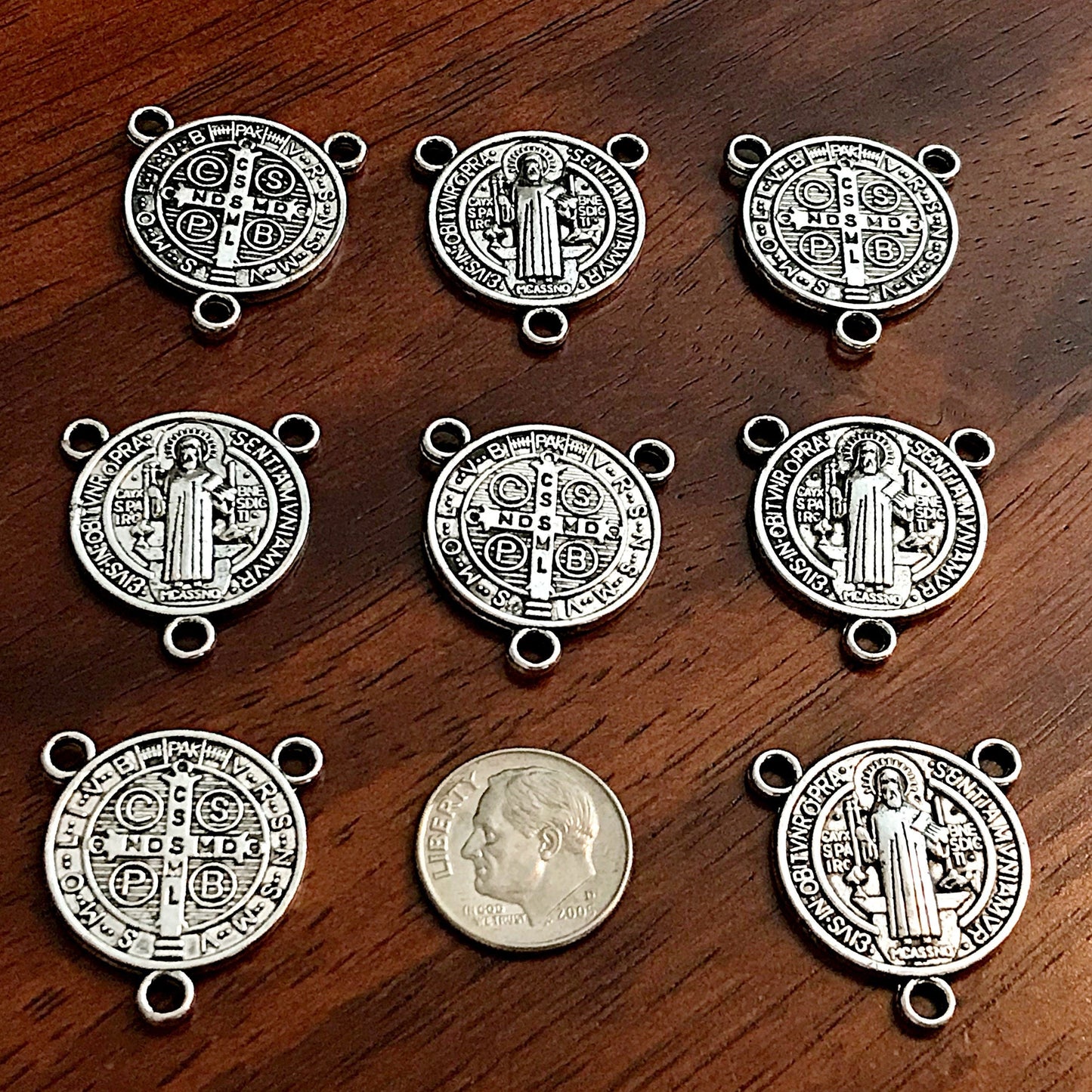 15pcs, St Benedict Connector Charms, 3 Loop Rosary Connectors, Saint Benedict Charms, Rosary Centers, St Benedict Medals, Catholic Charms