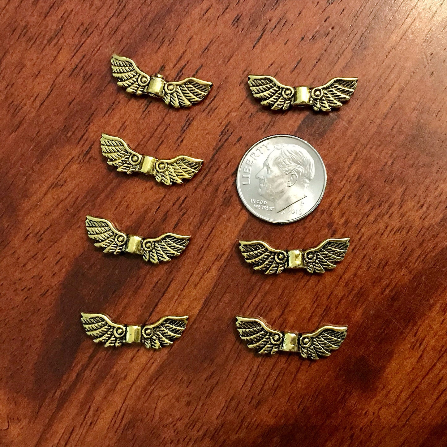 25pcs, Spacer Charms, Angel Wing Charms, Gold Tone Spacer Charms, Spacer Beads, Wing Connector Charms, Double Sided, Findings