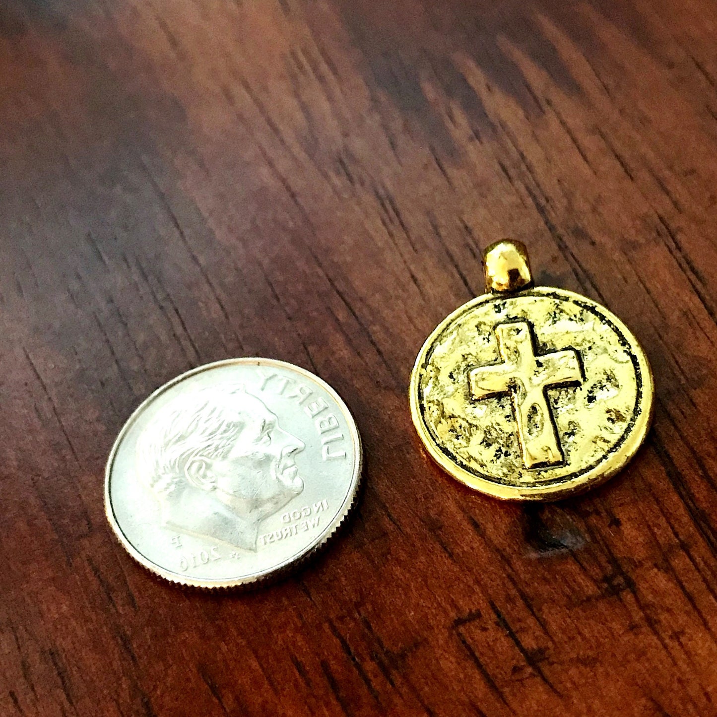 20pcs, Hammered Cross Charms, Antique Gold Cross Charms, Round Cross Charms, Disc Cross Charms, Coin Cross Charms, DIY Jewelry, Findings