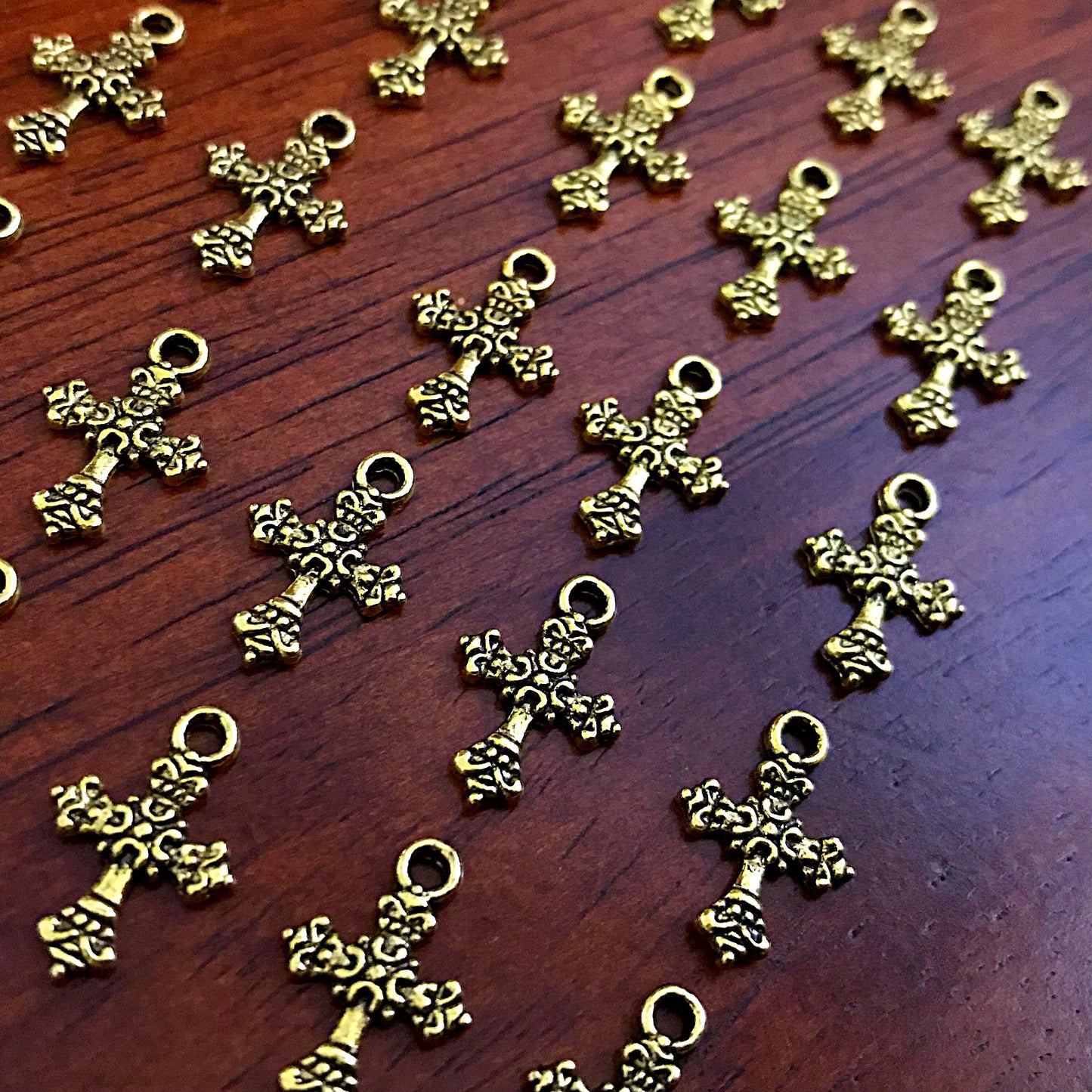 25pcs, Gold Cross Charms, Antique Gold Charms, Tiny Cross Charms, Small Cross Charms, Tiny Charms, Fancy Cross Charms, Findings