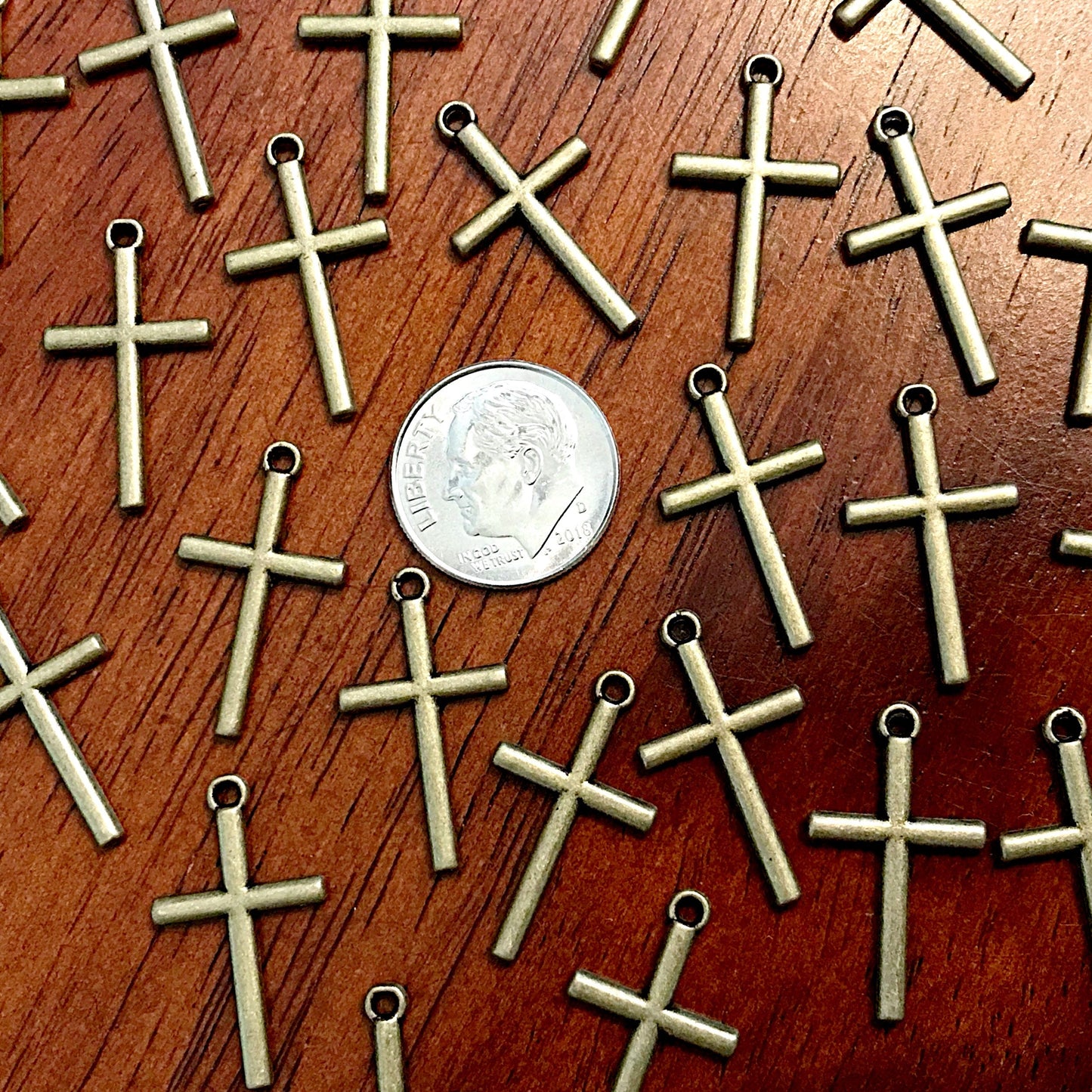 15pcs, Cross Charms, Antique Bronze Cross Charm, Crucifix Charms, Bronze Cross Pendants, Thin Cross Charms, Bronze Cross Pendants, Findings