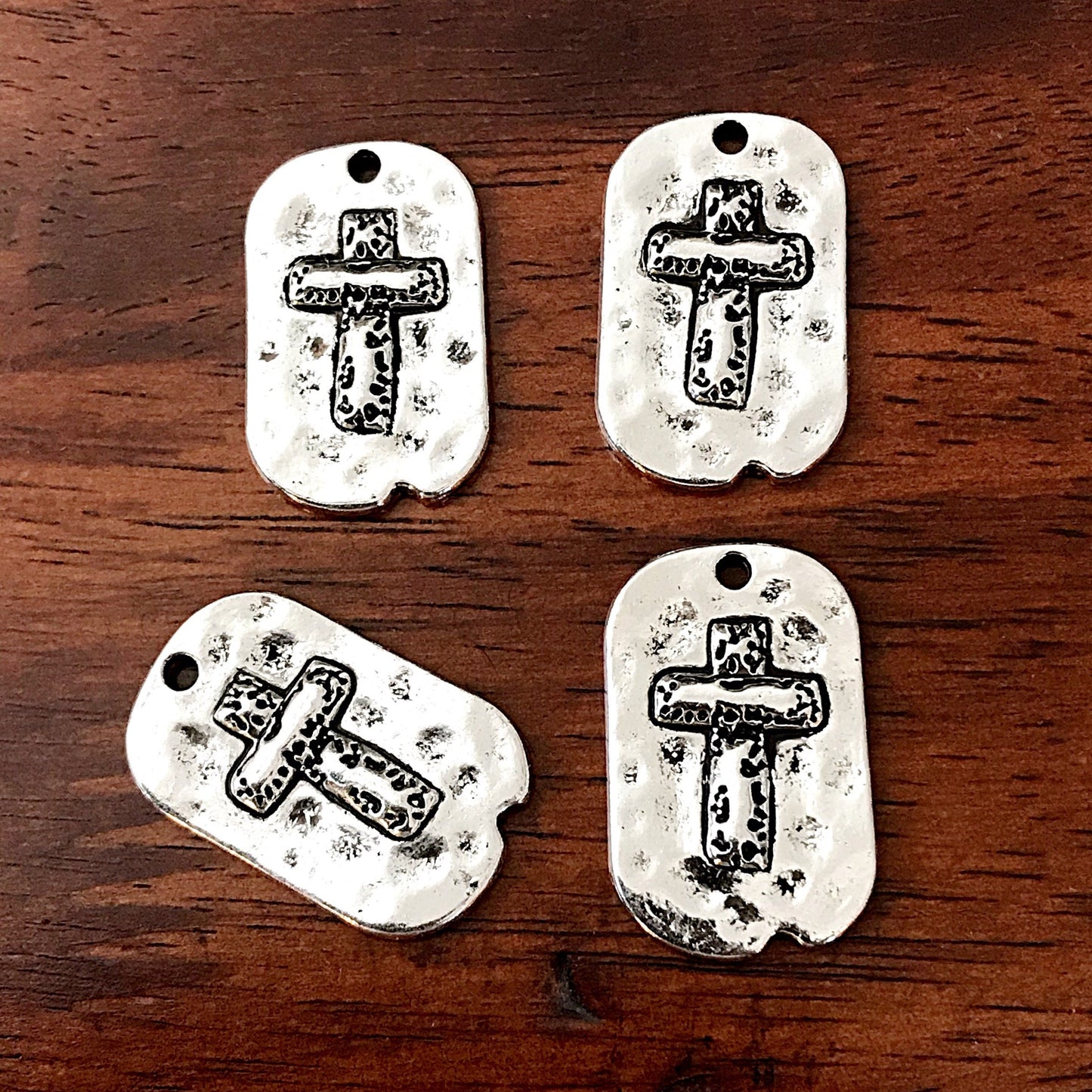 8pcs, Dog Tag Cross Charm, Large Cross Pendant, Silver Cross Charms, Hammered Cross Charms, Silver Cross Pendant, Findings