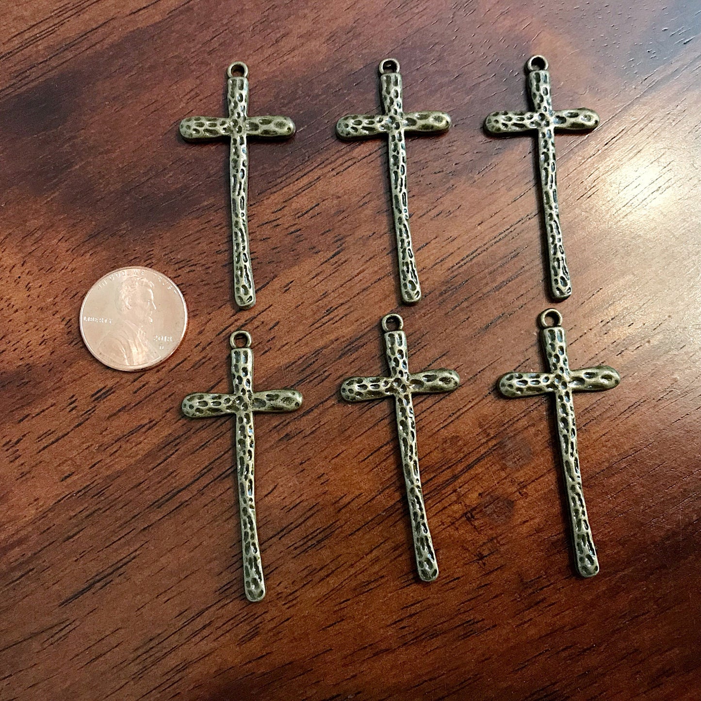 7pcs, Cross Charms, Large Bronze Cross Charms, Long Cross Pendants, Crucifix Charms, Thin Cross Charms, Bronze Cross Pendants, Findings