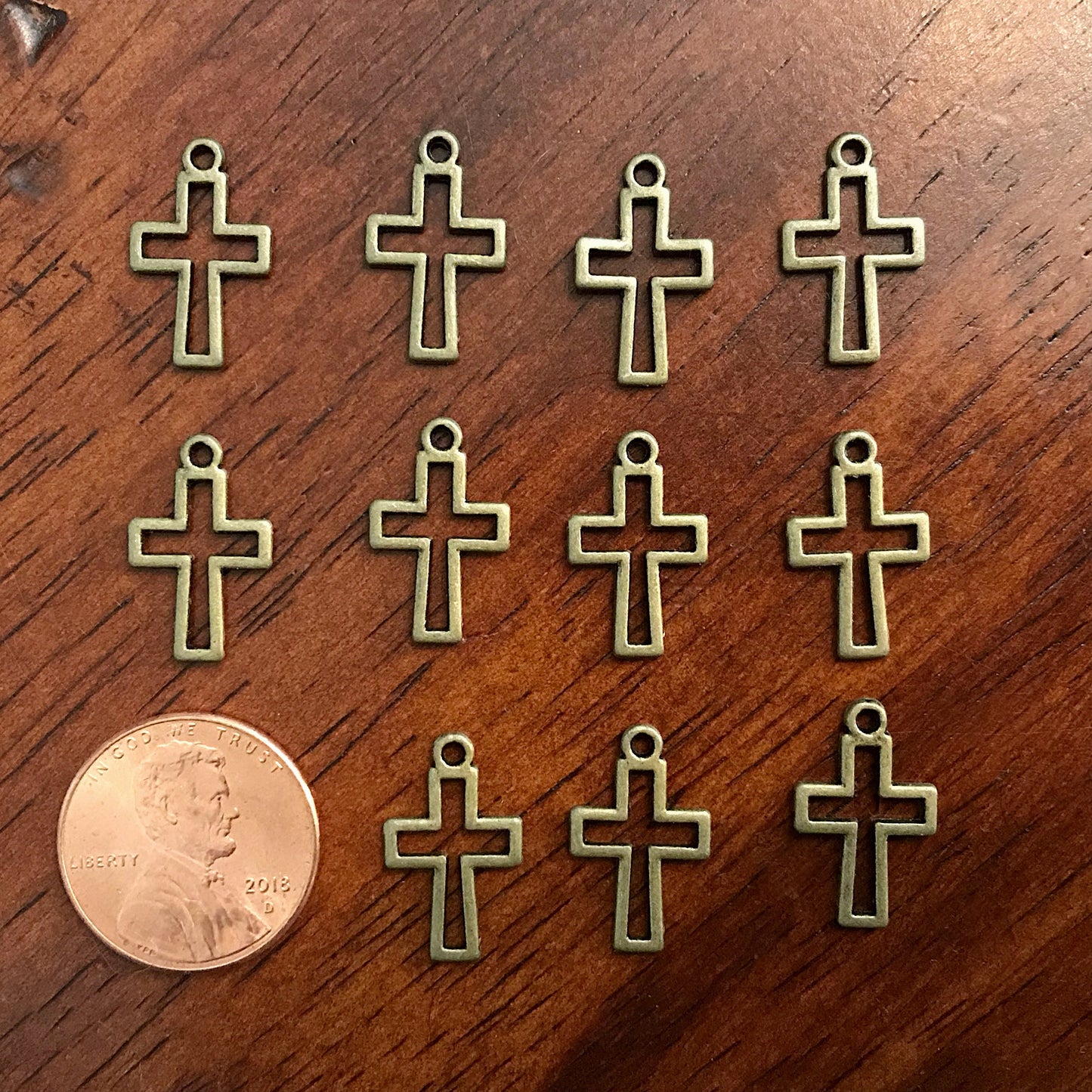 50pcs, Cross Charms, Inside Cross Charms, Antique Bronze Cross Charms, Rosary Charms, Double Sided Cross Charms, Catholic Charms, Findings