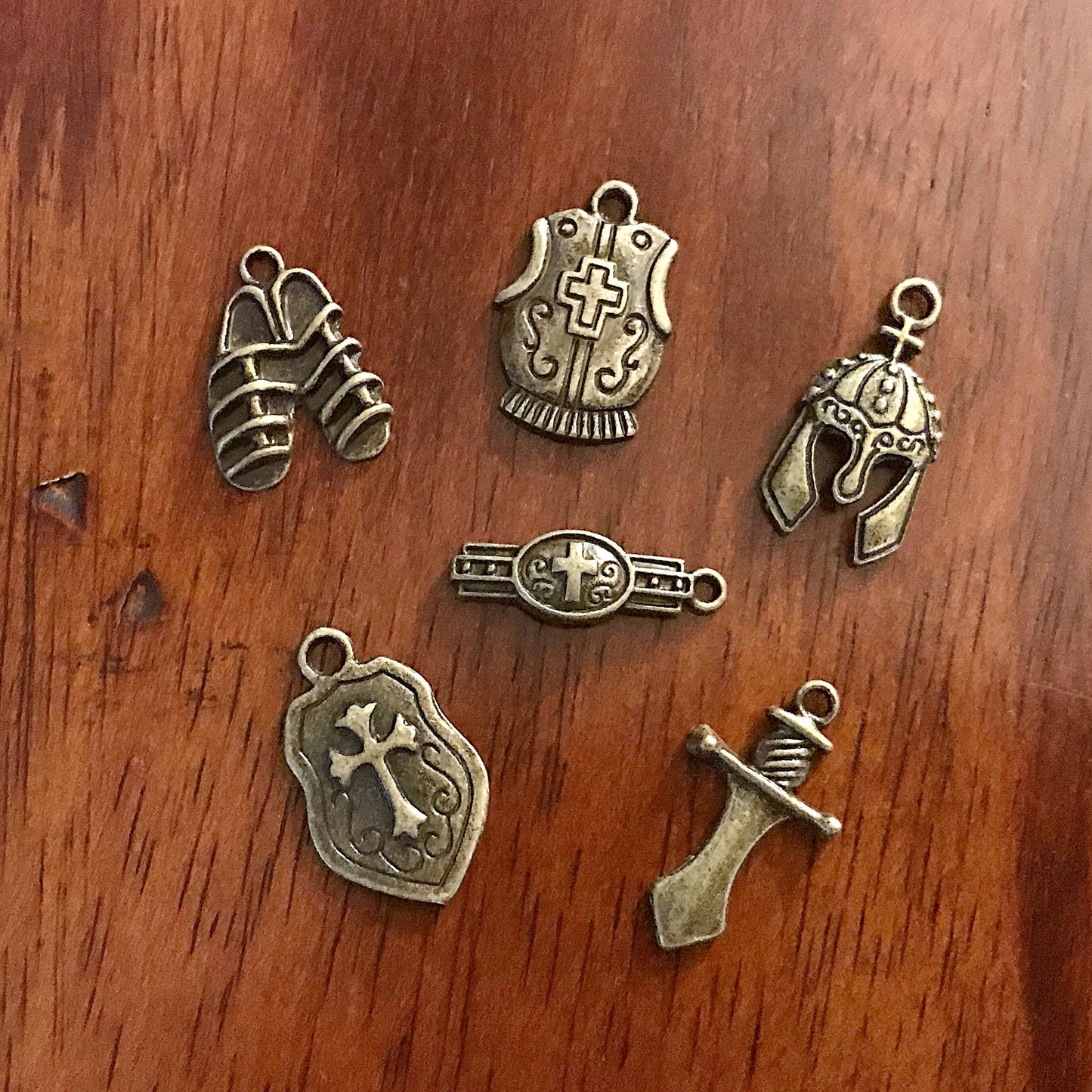 40 sets, Armor of God Charm Sets, Full Armor Of God Charms, 40 each of the Belt, Shield, Breastplate, Helmet, Sword, Shoes