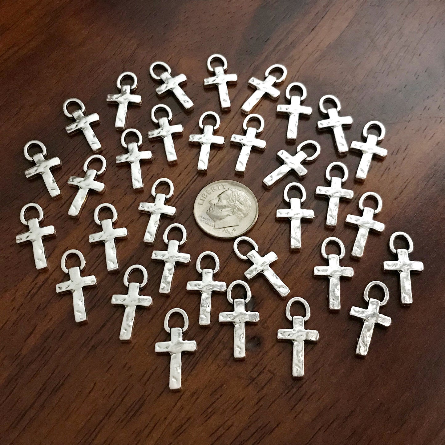 20pcs, Silver Cross Charms, Hammered Cross Charms, Hammered Cross Pendants, Fancy Cross Charms, Double Sided Cross Charms, Findings