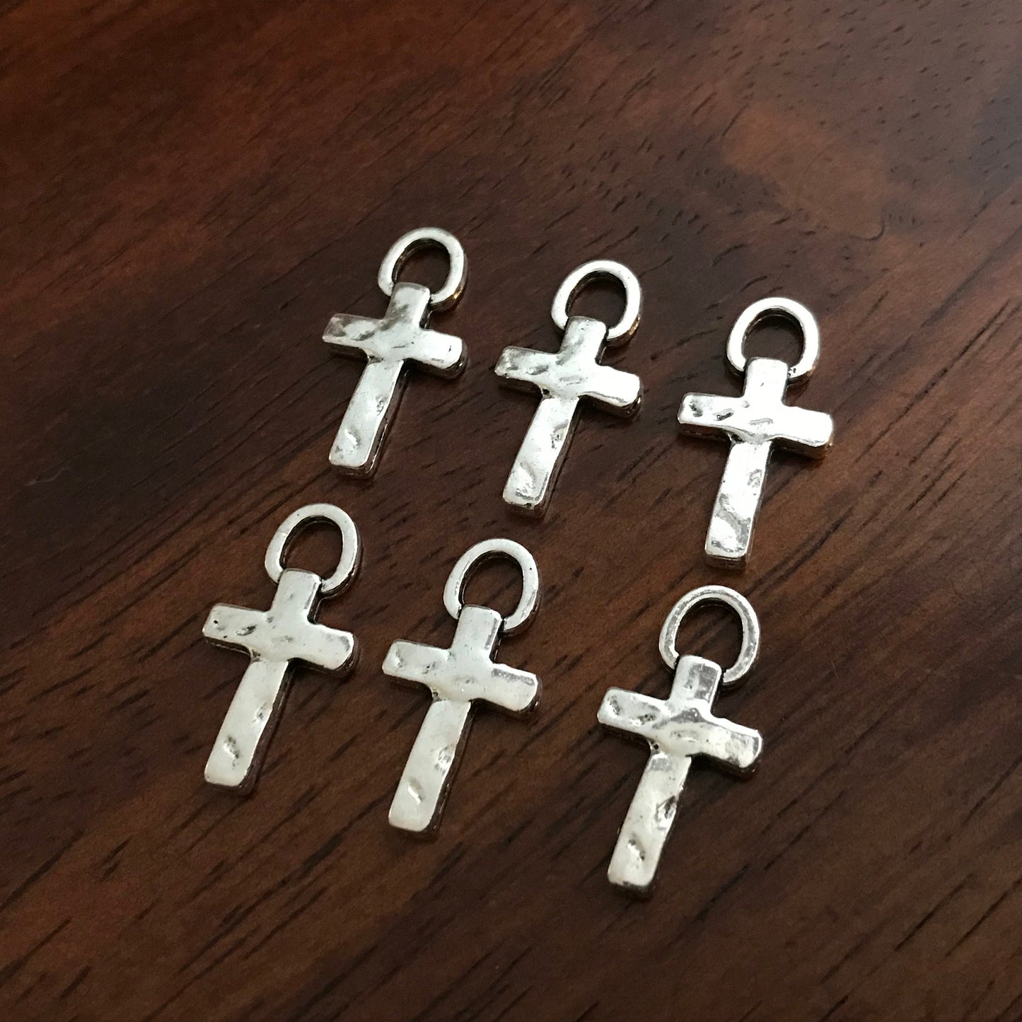 20pcs, Silver Cross Charms, Hammered Cross Charms, Hammered Cross Pendants, Fancy Cross Charms, Double Sided Cross Charms, Findings