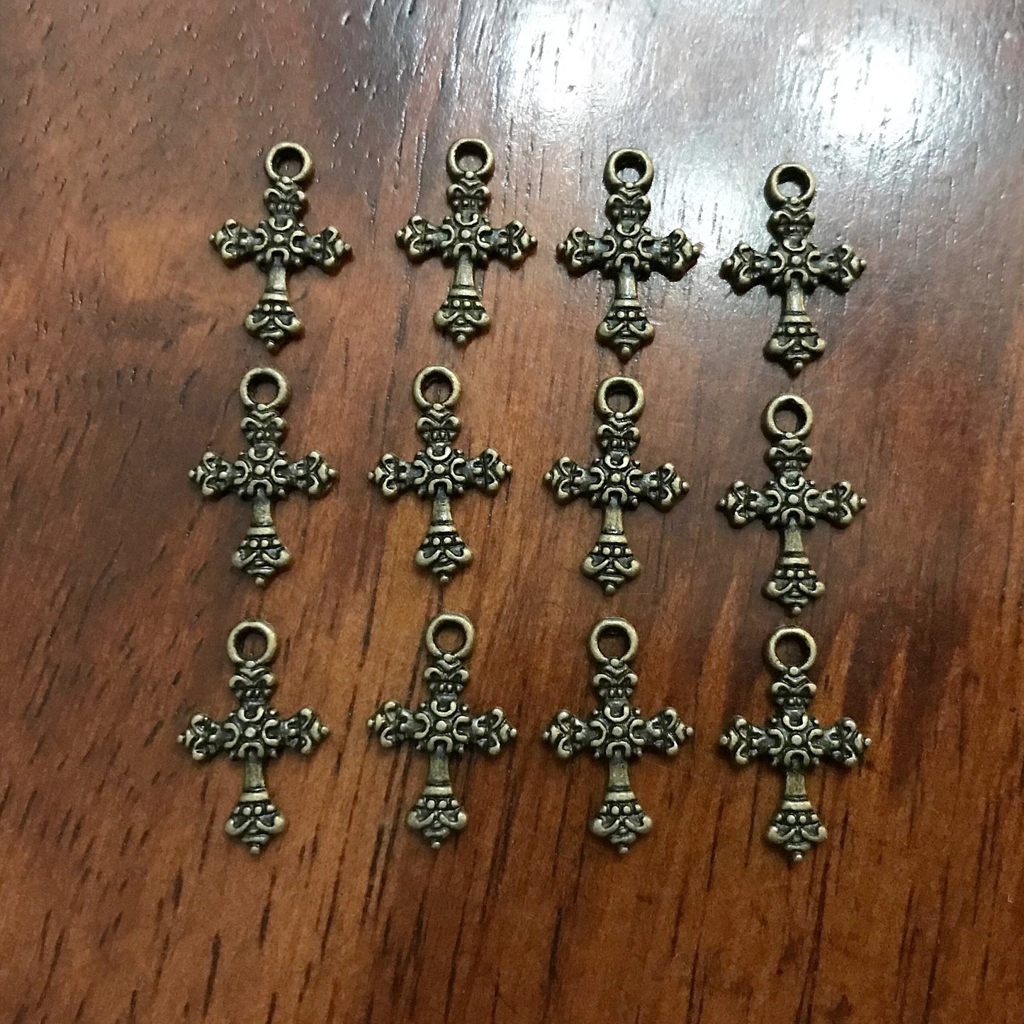 25pcs, Bronze Cross Charms, Bronze Cross Tiny Cross Charms, Fancy Cross Charms, Double Sided Cross Charms, Jewelry Supplies, Findings