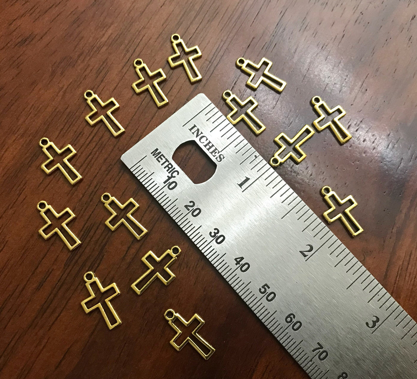 50pcs, Cross Charms, Inside Cross Charms, Antique Gold Cross Charms, Hollow Cross Charms, Rosary Charms, Double Sided Cross Charms, Findings