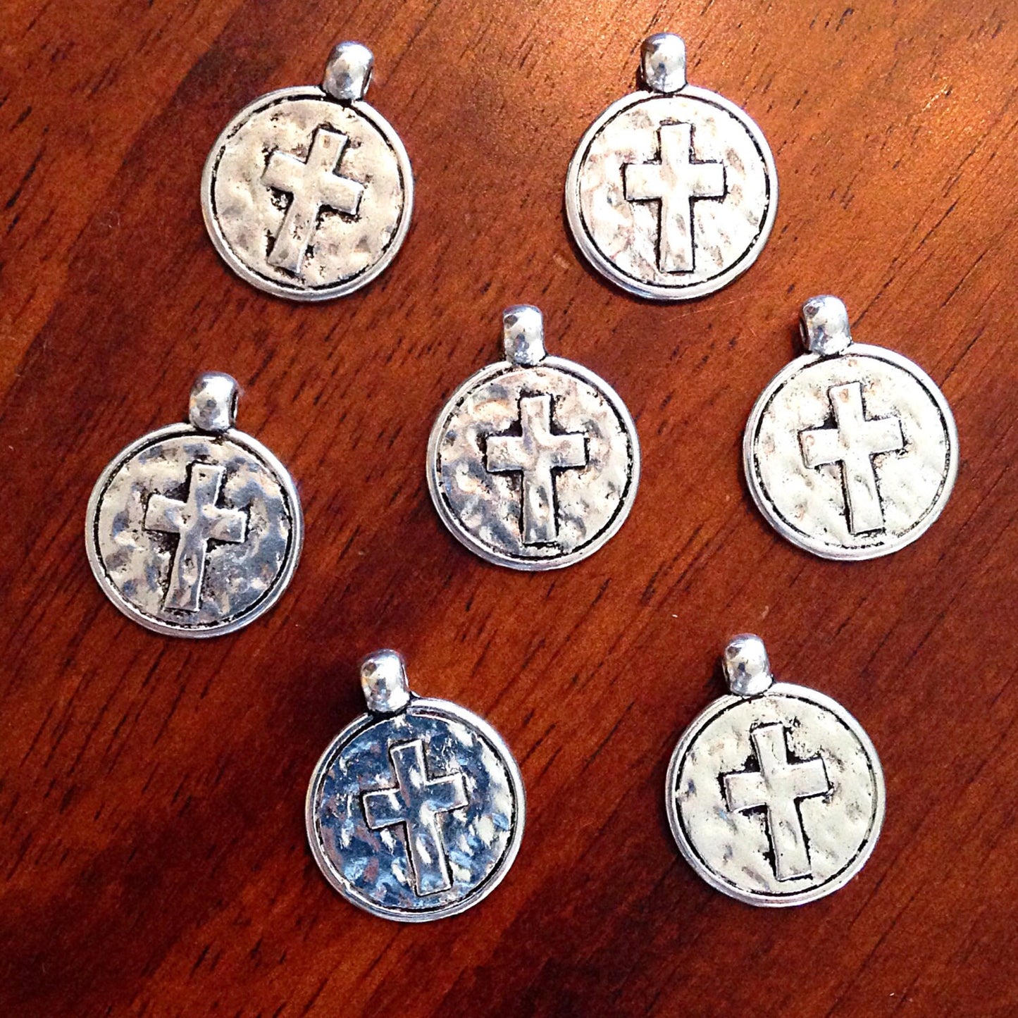 30pcs, Hammered Cross Charms, Antique Silver Cross Charms, Round Cross Charms, Disc Cross Charms, Coin Cross Charms, DIY Jewelry, Findings