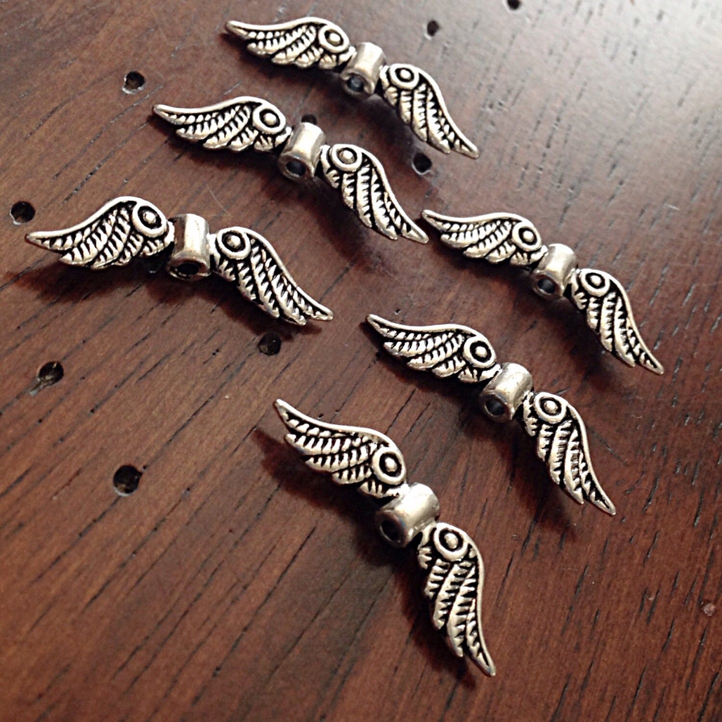 Bulk 25 Angel Wing Charms, Antique Silver Charms, Silver Wing Charms, Findings, Connector Charms, Double Sided, Craft and Jewelry Supplies