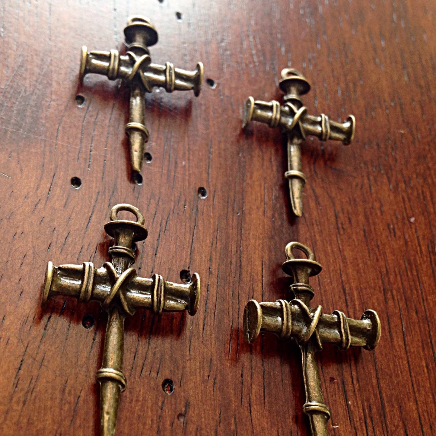 12pcs Cross Charms, Bronze Cross Charms, Nailed Cross Charms, Bronze Cross Pendants, Fancy Cross, 2 Sided Cross Charms, Findings