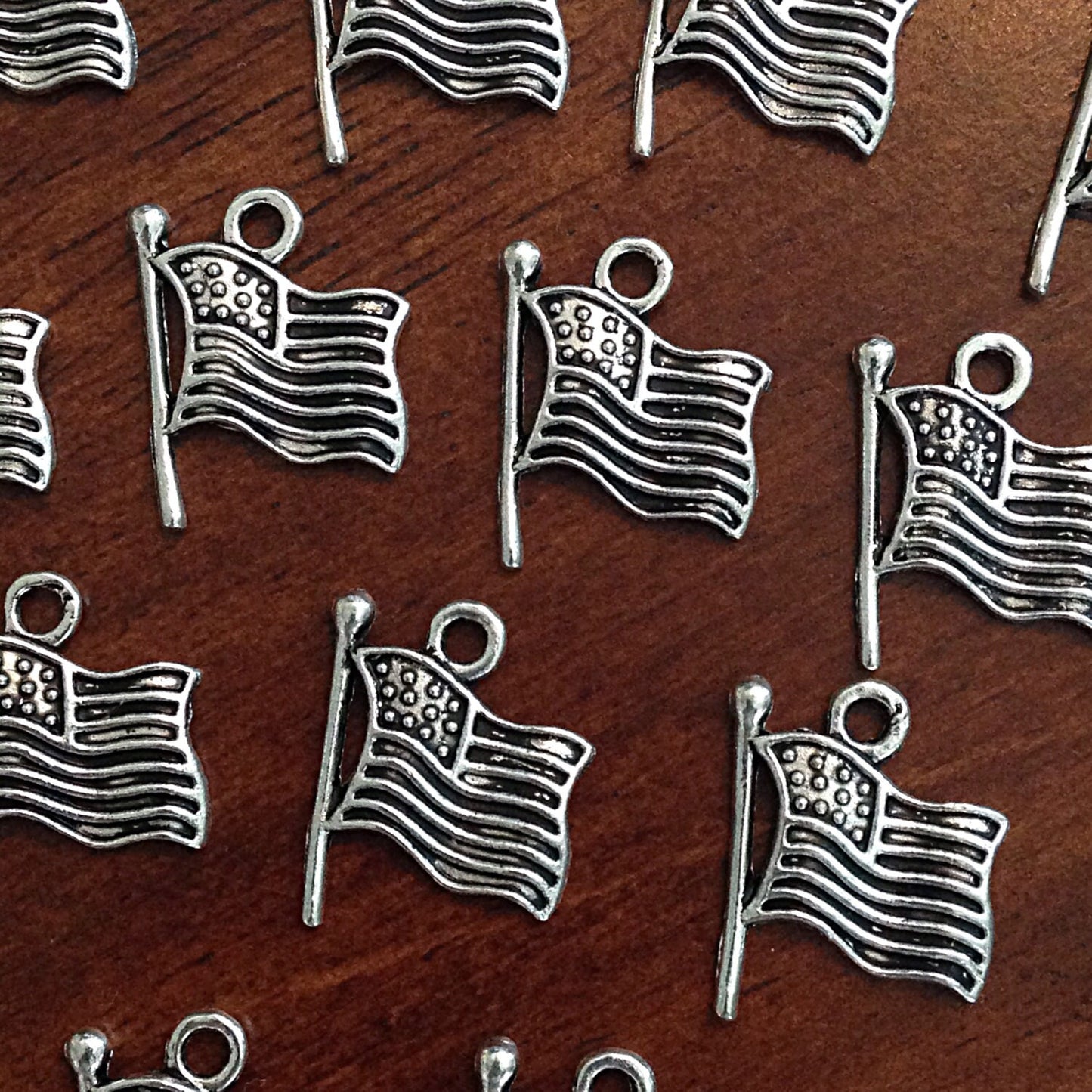 BULK 25 Flag Charms, Antique Silver Charms, Flag Charms,American Flag Charms, Strar and Stripes Charms, Findings, Jewelry and Craft Supplies