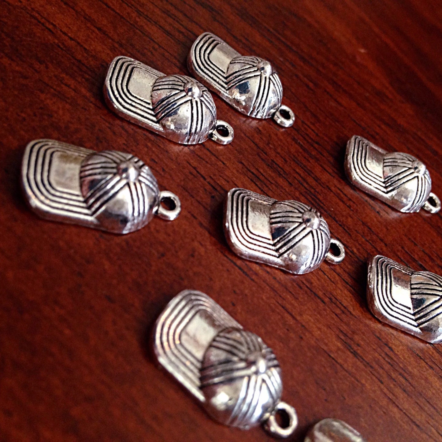 Bulk 20 Baseball Cap Charms, Antique Silver Charms, Baseball Charms, Sports Charms, Hat Charms, Craft and Jewelry Supplies, Findings
