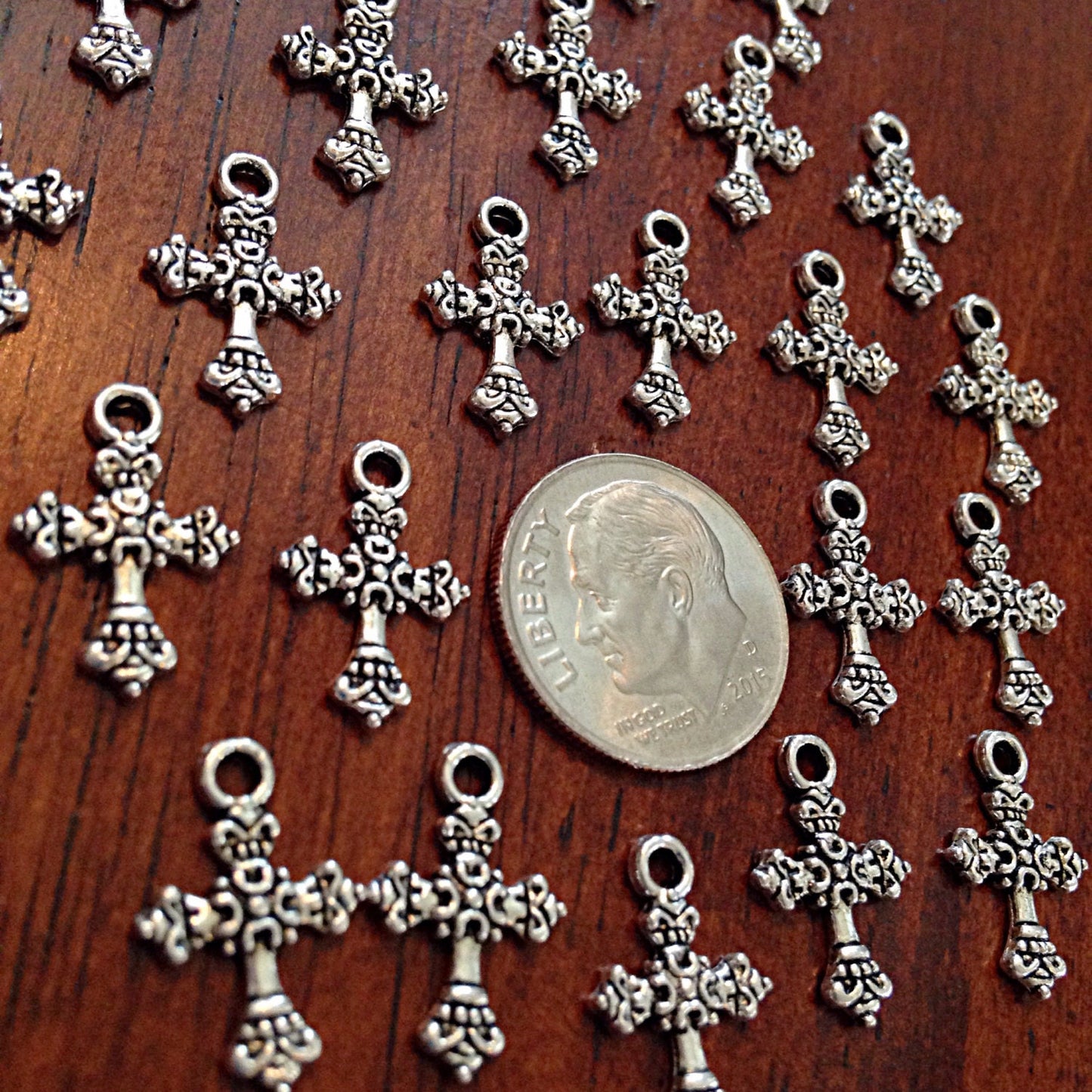Silver Cross Charms, 25pcs, Antique Silver Charms, Tiny Cross Charms, Small Cross Charms, Tiny Charms, Fancy Cross Charms, Findings