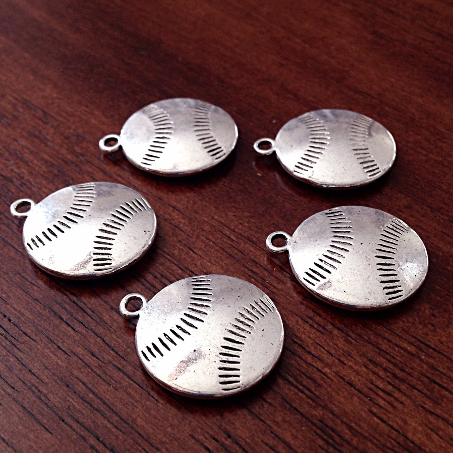 8 Baseball Charms, Antique Silver Charms, Large Baseball Charms, Double Sided Baseball Pendants, Jewelry and Craft Supplies, Findings