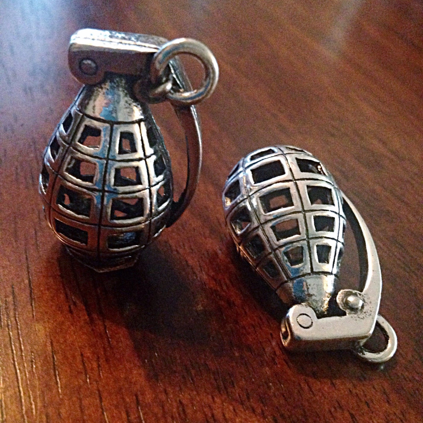 2 Grenade Charms, Antique Silver Charms, 3D Grenade Charms, Hand Grenade Pendants, Explosive Charms, Jewelry and Craft Supplies, Findings