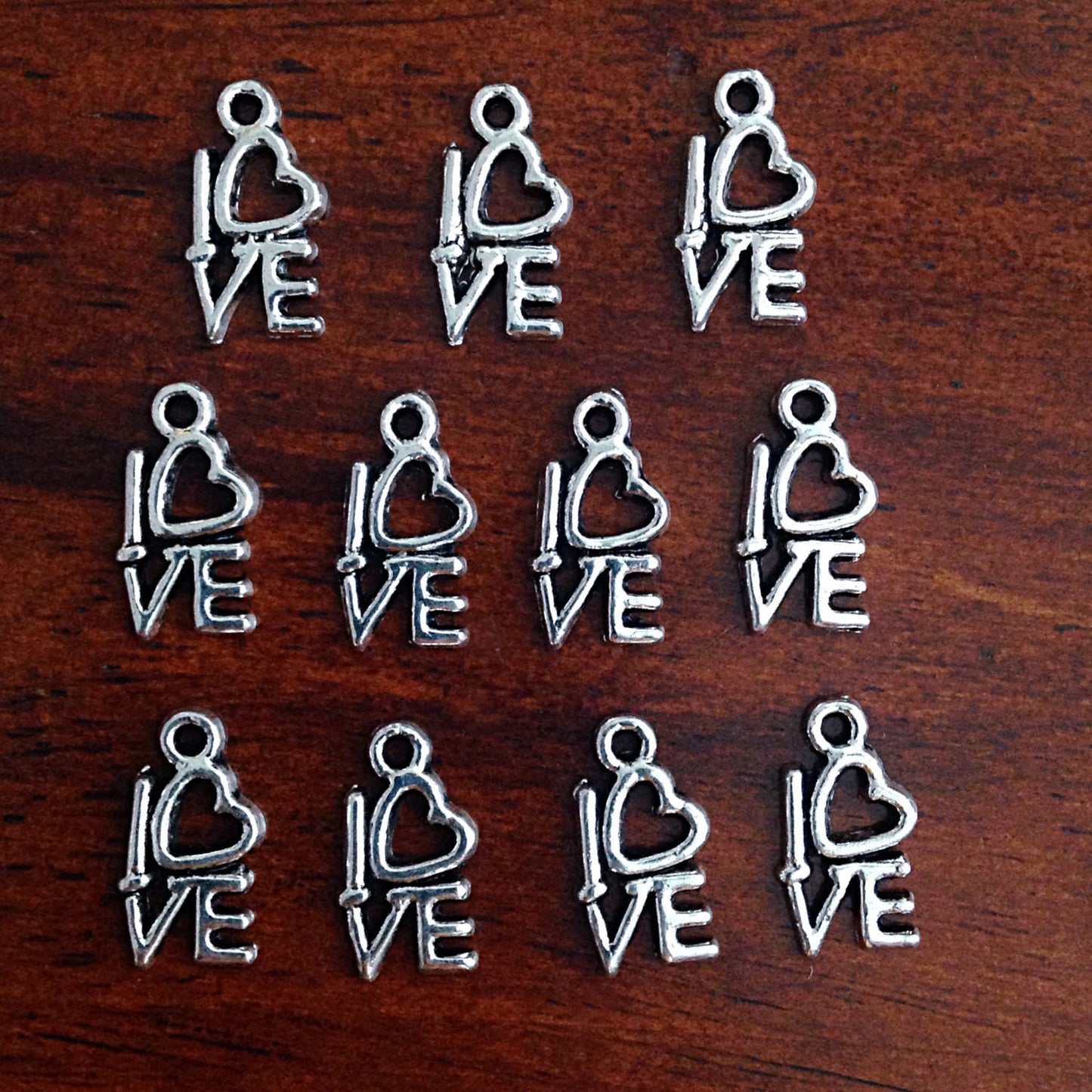 Bulk 50 Love Charms, Antique Silver Charms, Love Charms, Heart Charms, Word Charms, Letter Charms, Jewelry and Craft Supplies, Findings