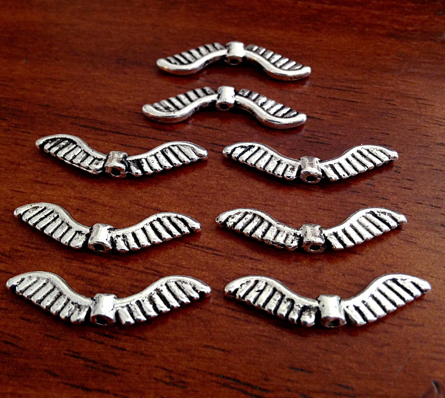 Bulk 25 Angel Wing Charms, Antique Silver Charms, Silver Wing Charms, Findings, Connector Charms, Double Sided, Craft and Jewelry Supplies