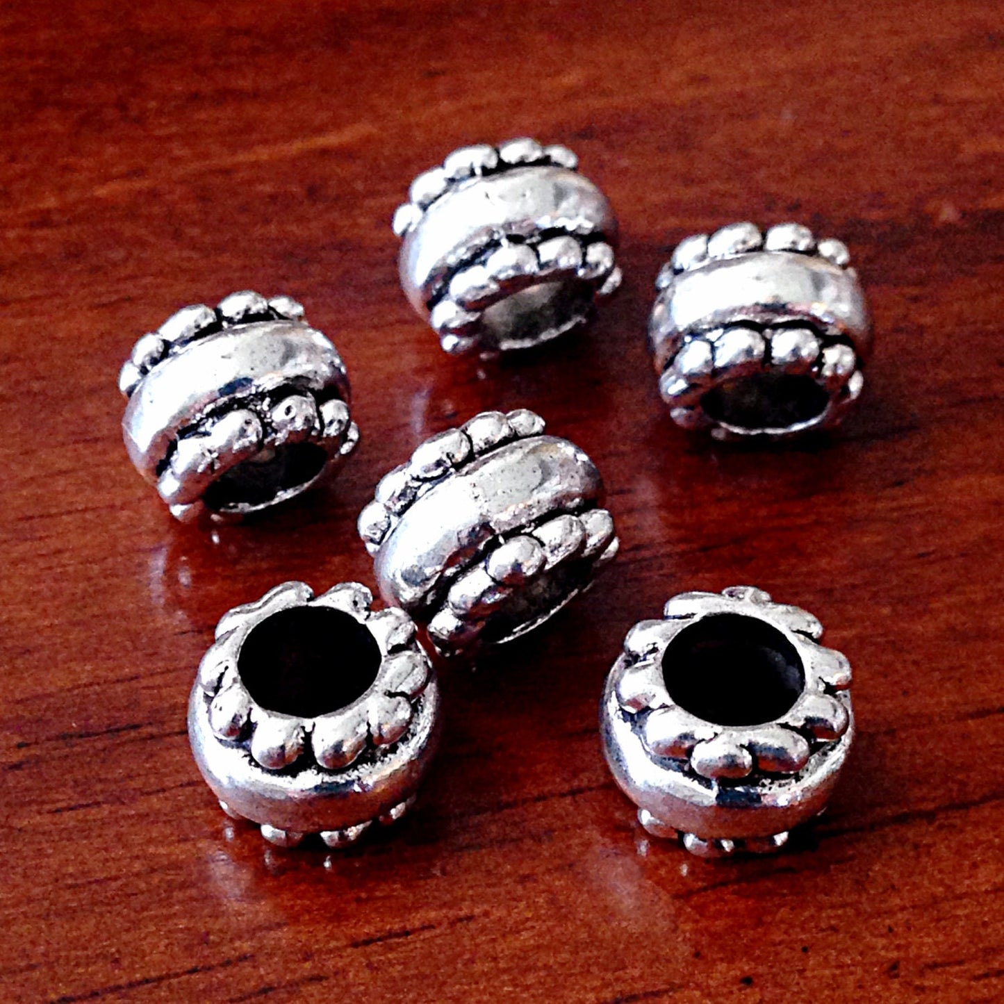 8 Spacer Beads, European Beads, Silver Spacer Beads, Big Hole Beads, Barrel Beads, Charms, European Spacer Beads, Craft Supplies, Finding