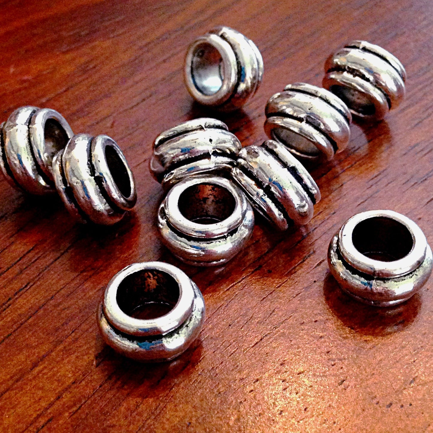15 Spacer Beads, European Beads, Silver Spacer Beads, Big Hole Beads, Barrel Beads, Charms, European Spacer Beads, Craft Supplies, Finding