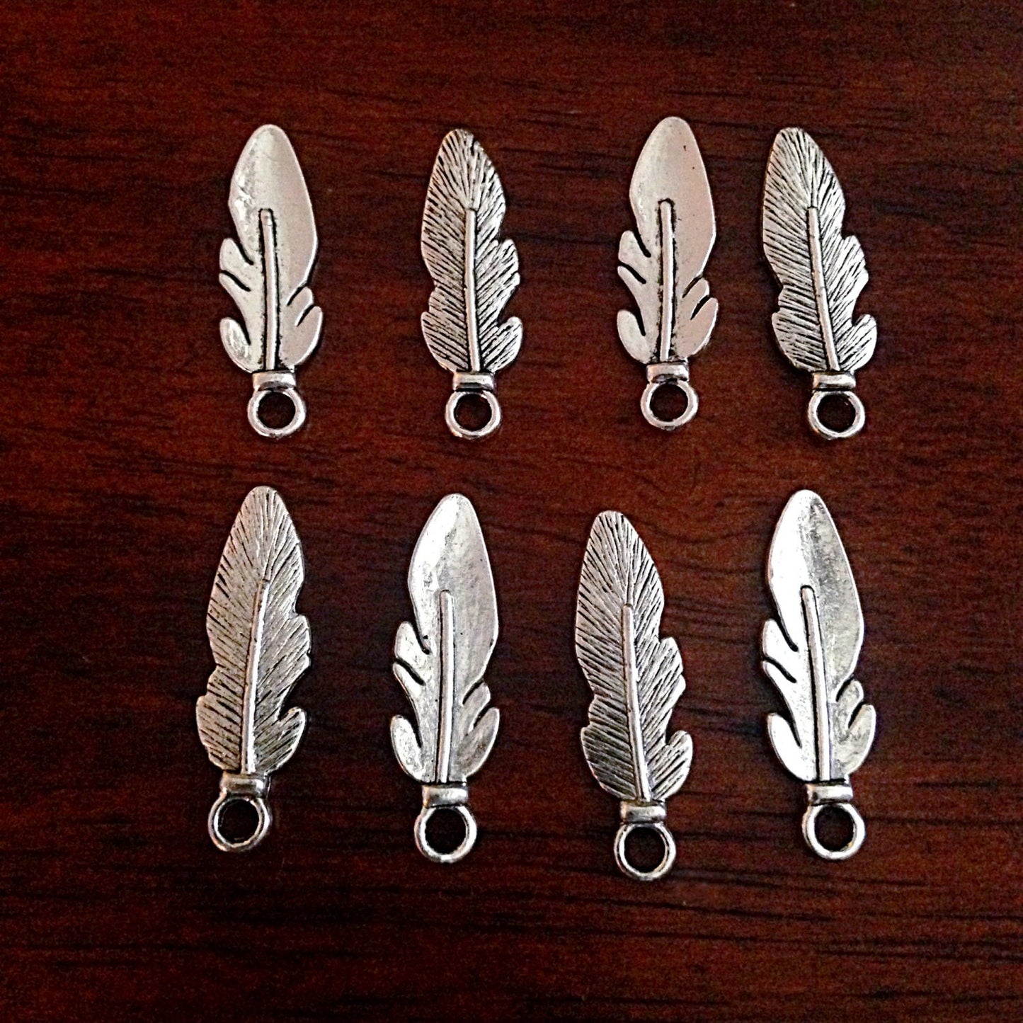 Bulk 25 Feather Charms, Antique Silver Wing, DoubleSided Feather Charms, Silver Feather Charms, Craft and Jewelry Supplies, Findings
