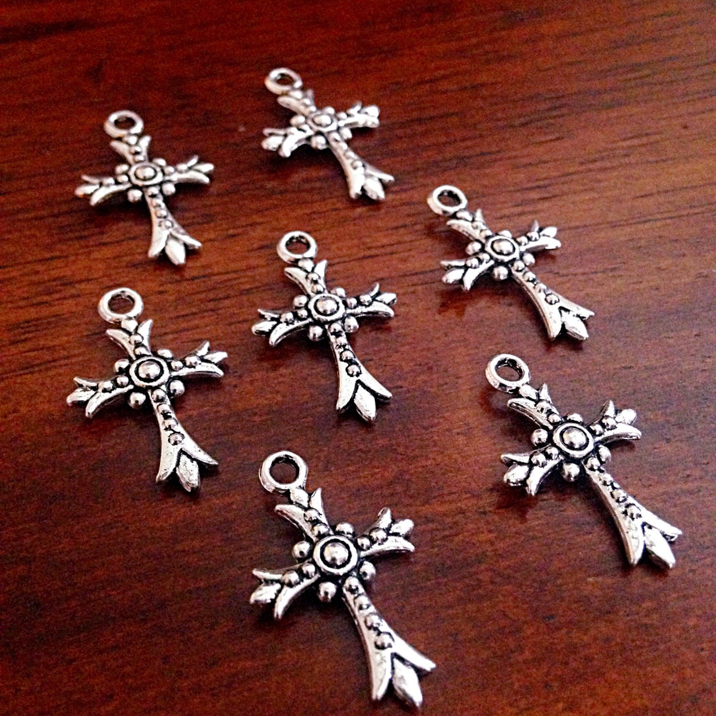 15pcs, Silver Cross Charms, Antique Silver Charms, Cross, Cross Charms, Fancy Cross Charms, Double Sided Cross Charms, Jewelry Findings