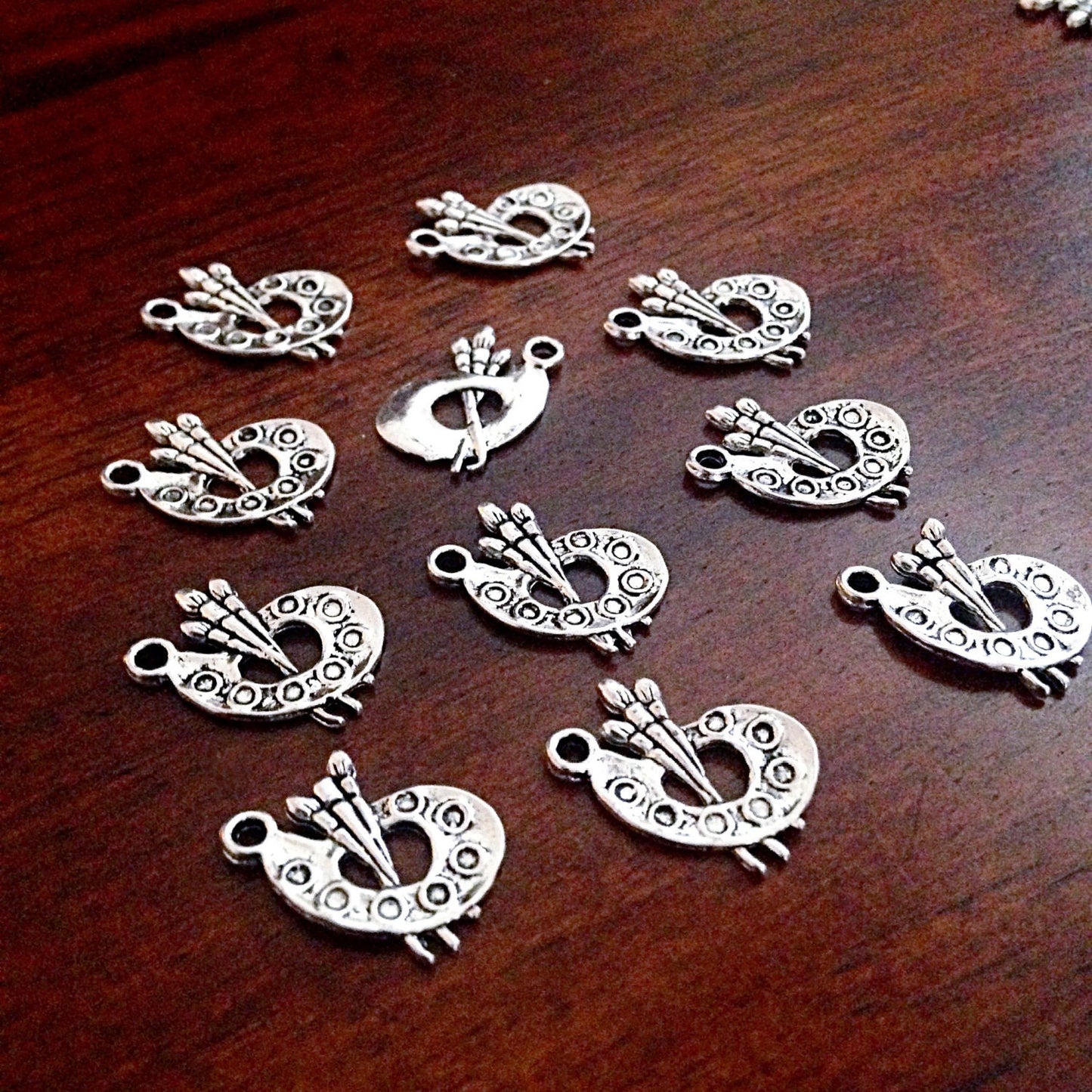 Paint Palette Charms, 25pcs, Antique Silver Charms, Paintbrush Charms, Silver Paint Palette Charms, Findings, Crafts and Jewelry Supplies