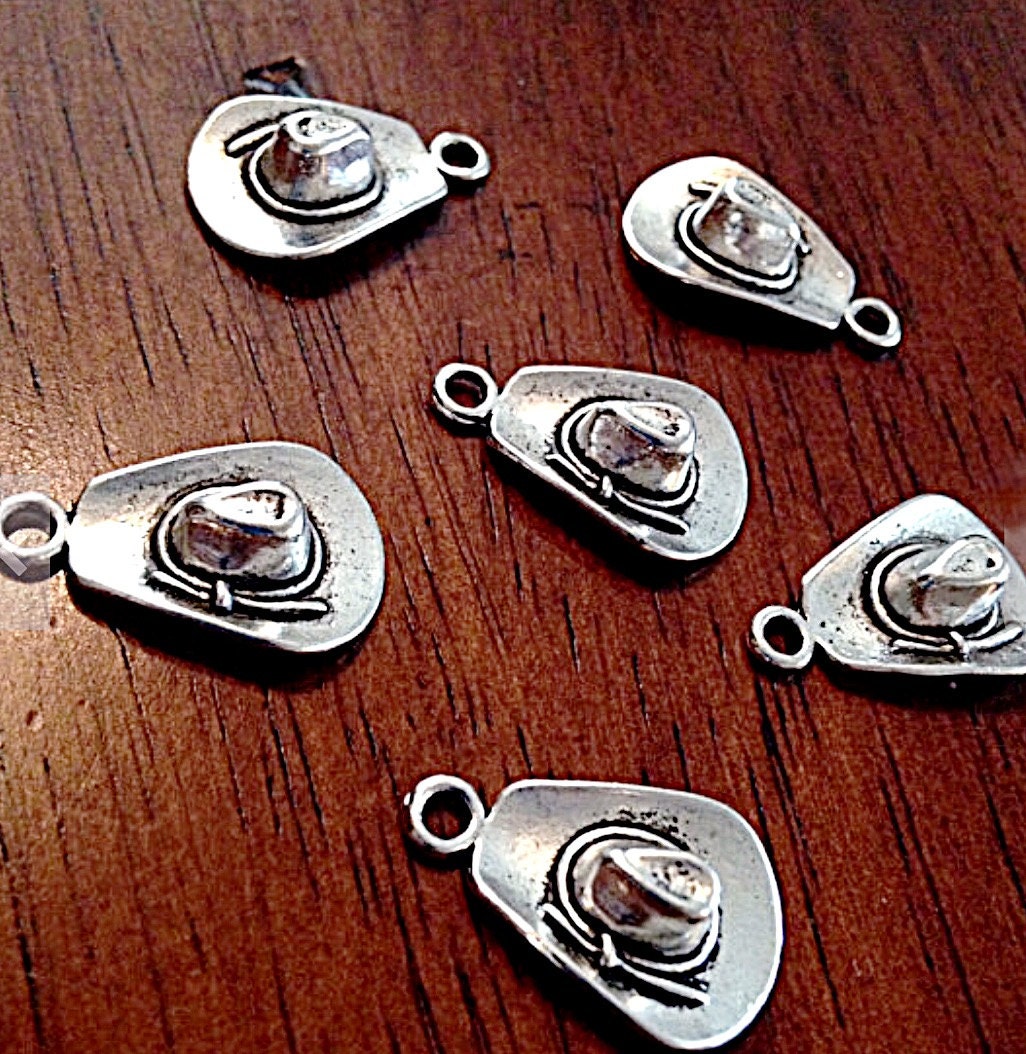 Bulk 20 Cowboy Hat Charms, Antique Silver Charms, Cowboy Hat Charms, Western Charms and Pendants, Craft and Jewelry Supplies, Findings