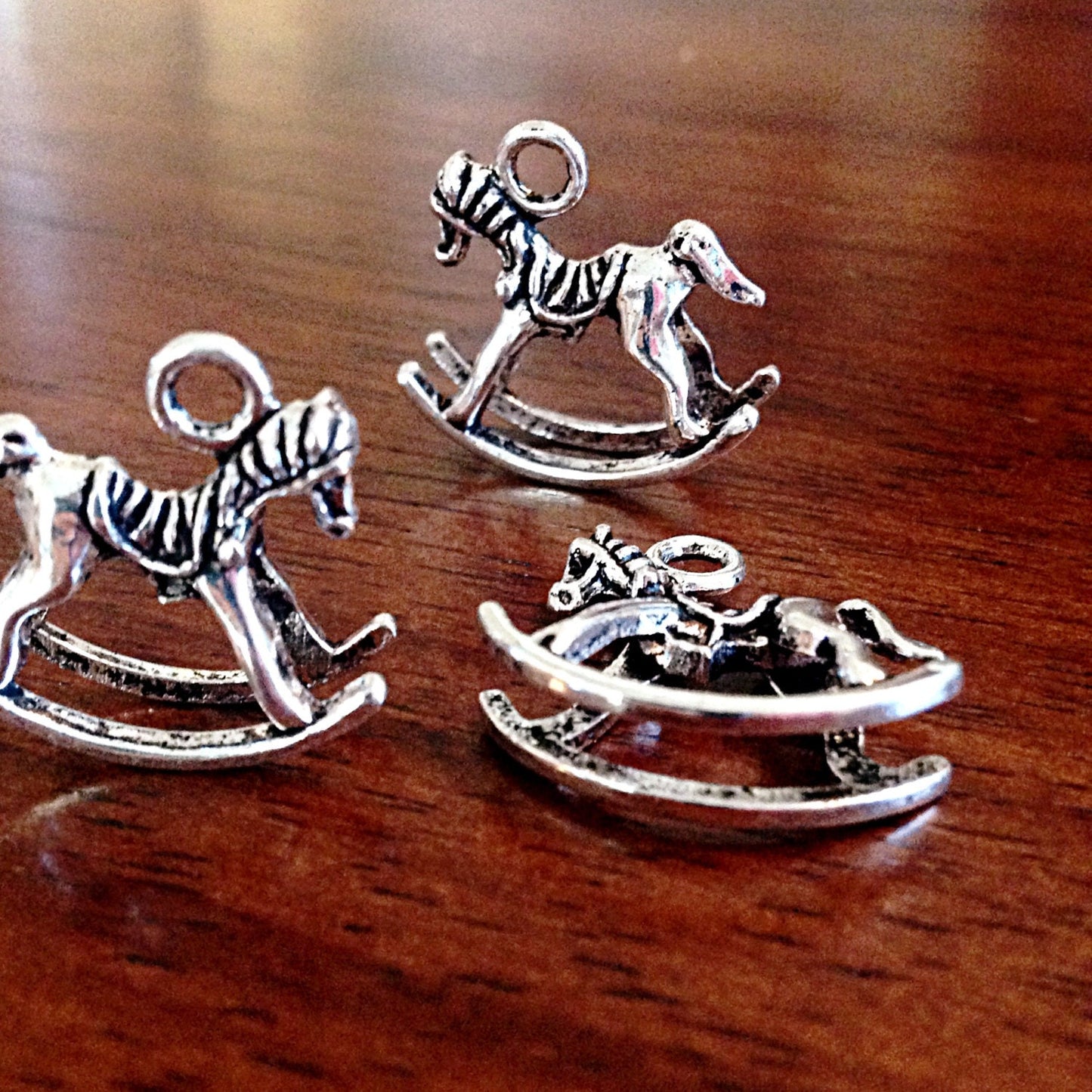 15 Rocking Horse Charms, Rockinghorse Pendants, Antique Silver Charms, Double Sided Rocking House Pendants, 3D Rockinghorse Charms, Findings