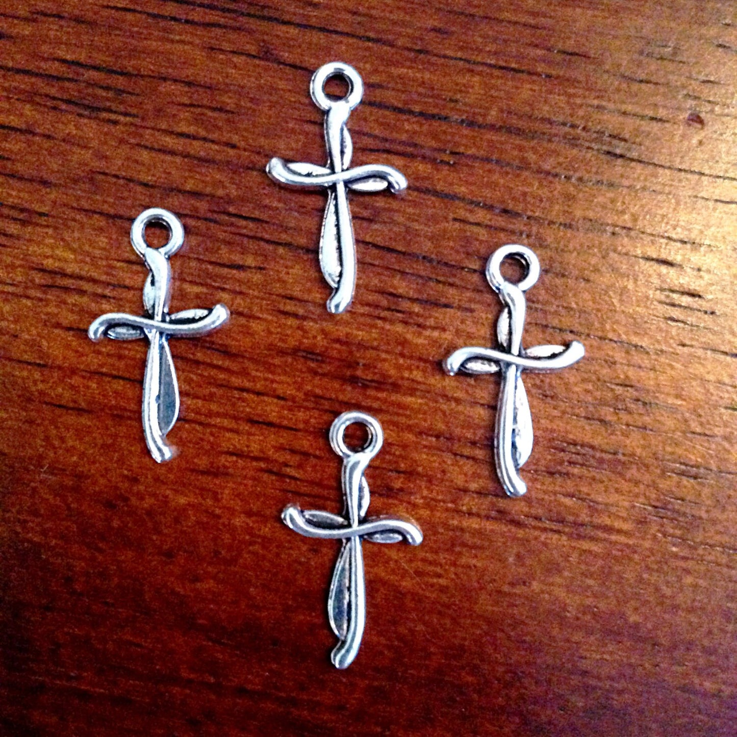25 Silver Cross Charms, Antique Silver Charms, Cross Charms, Rosary Cross Charms, Double Sided Cross Charms, Tiny Cross Charms, Findings