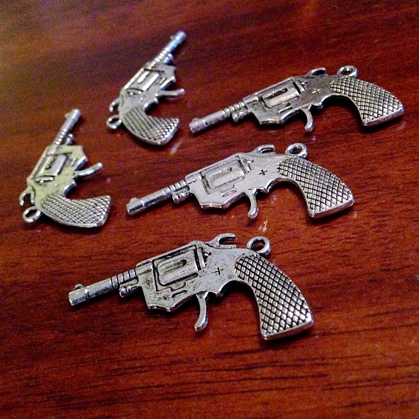 5 Large Silver Gun Charms, Antique Silver Charms, Revolver Charms, Rifle Charms, 3D Pistol Pendant, Jewelry and Craft Supplies, Findings