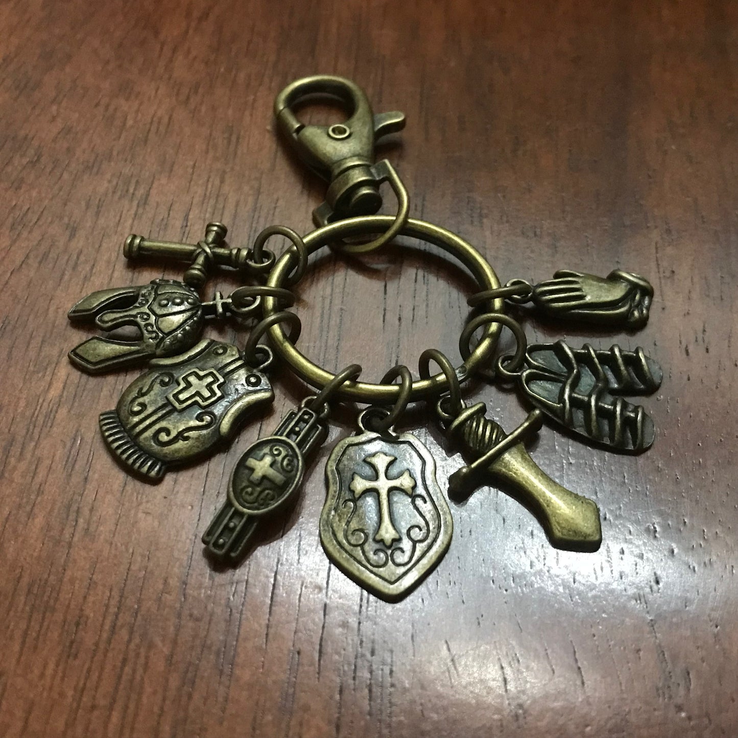 Armor of God Keychain, Armor of God Zipper Pull, Armor of God Purse Pull, Full Armor of God Charms on Keyring with Latch Hook (Copy)