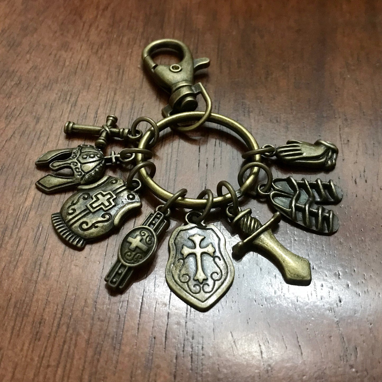 Armor of God Keychain, Armor of God Zipper Pull, Armor of God Purse Pull, Full Armor of God Charms on Keyring with Latch Hook (Copy)