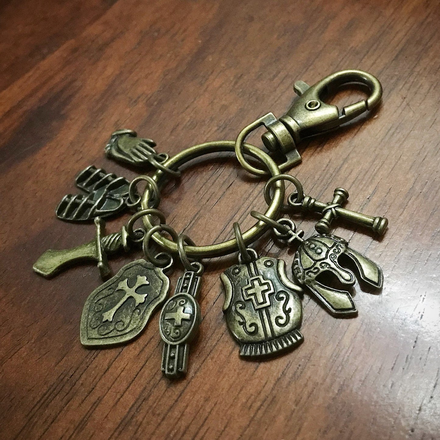 Armor of God Keychain, Armor of God Zipper Pull, Armor of God Purse Pull, Full Armor of God Charms on Keyring with Latch Hook (Copy)