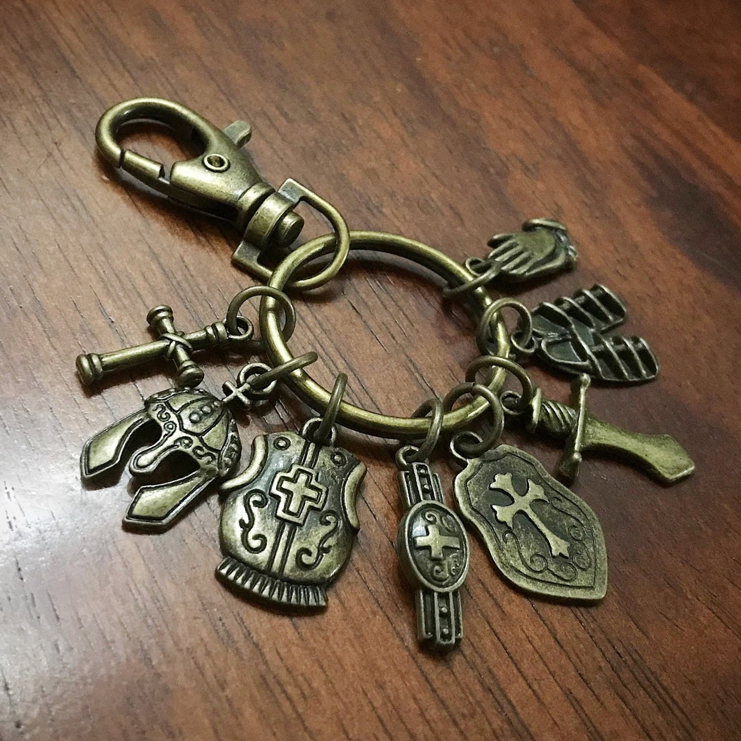 Armor of God Keychain, Armor of God Zipper Pull, Armor of God Purse Pull, Full Armor of God Charms on Keyring with Latch Hook (Copy)